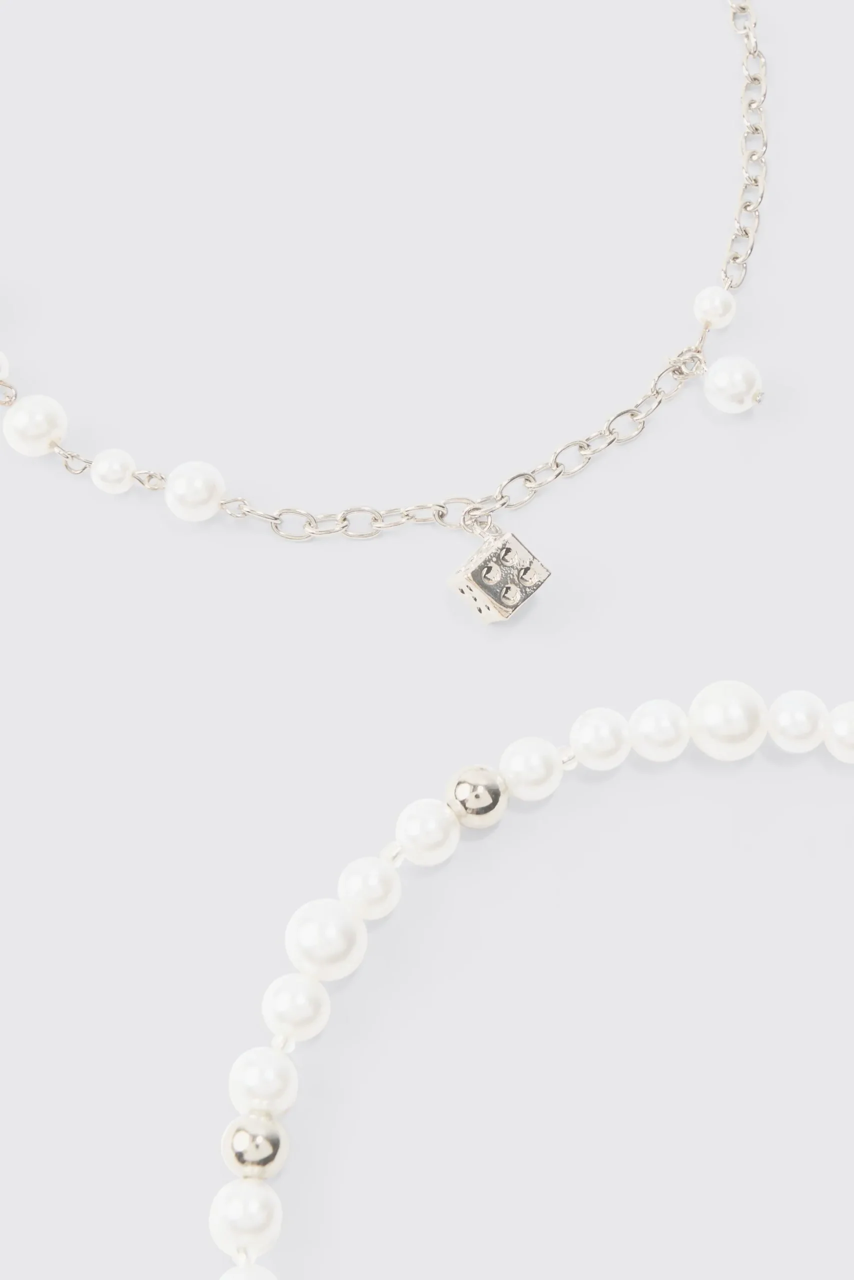 Dice And Parel Double Layer Necklace In White | BoohooMAN UK
