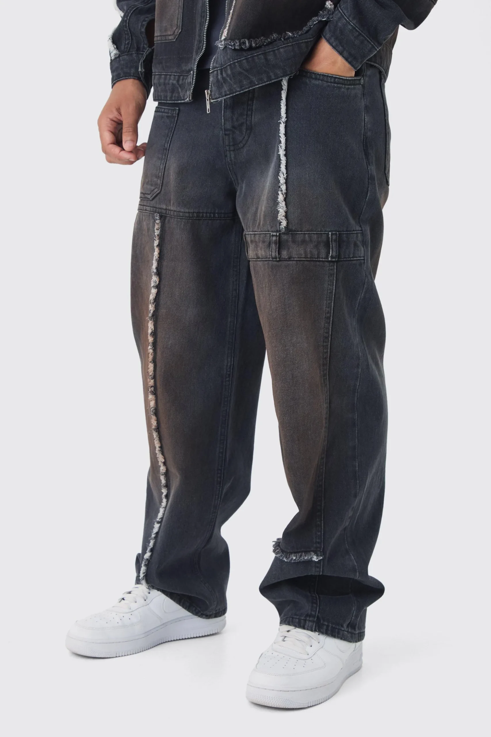 Dirty Wash Carpenter Denim Set | BoohooMAN UK