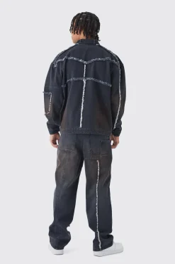 Dirty Wash Carpenter Denim Set | BoohooMAN UK