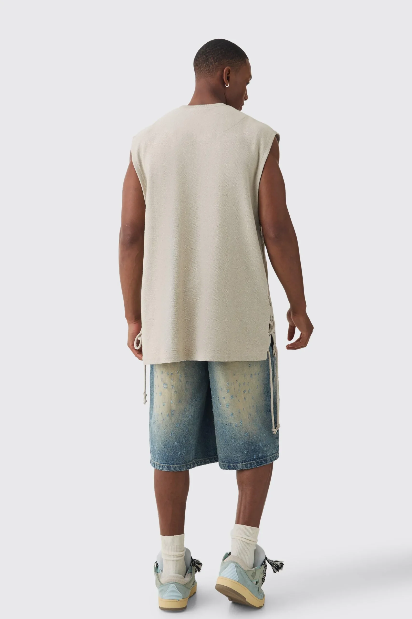 Distressed Regular Denim Jorts | BoohooMAN UK