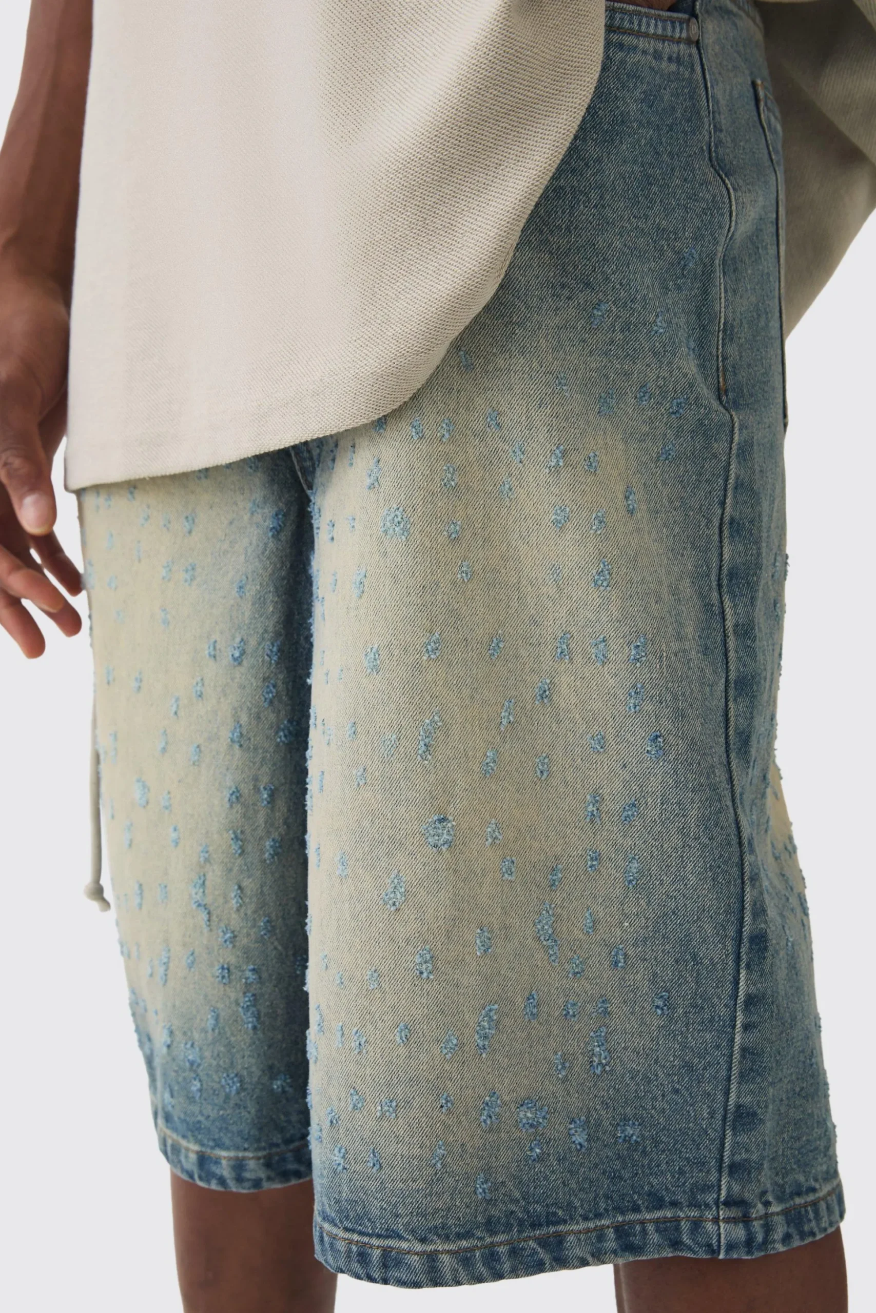 Distressed Regular Denim Jorts | BoohooMAN UK