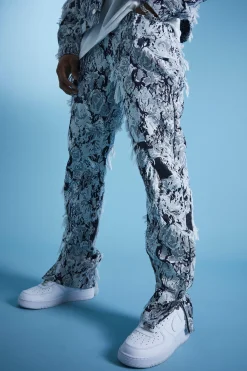 Distressed Tapestry Denim Jacket And Jeans Set | BoohooMAN UK