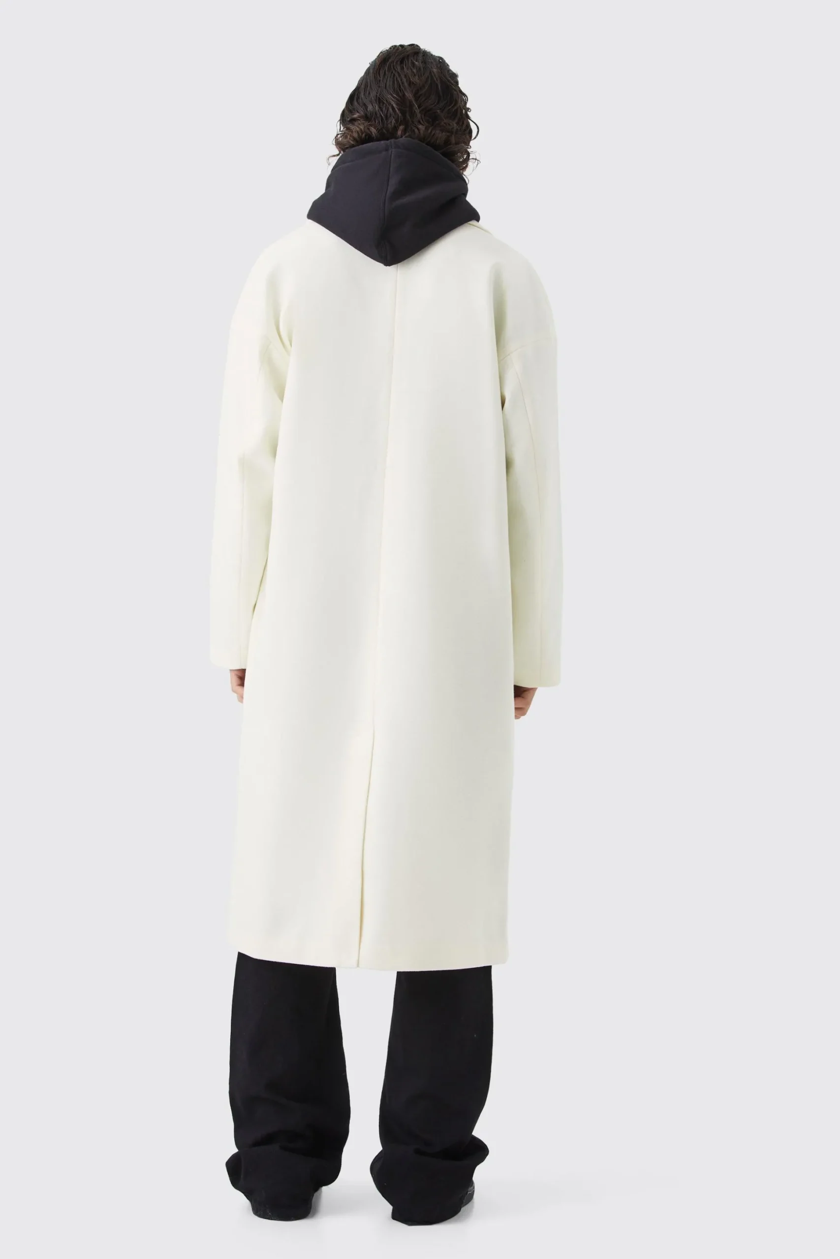 Double Breasted Longline Varsity Badge Overcoat | BoohooMAN UK