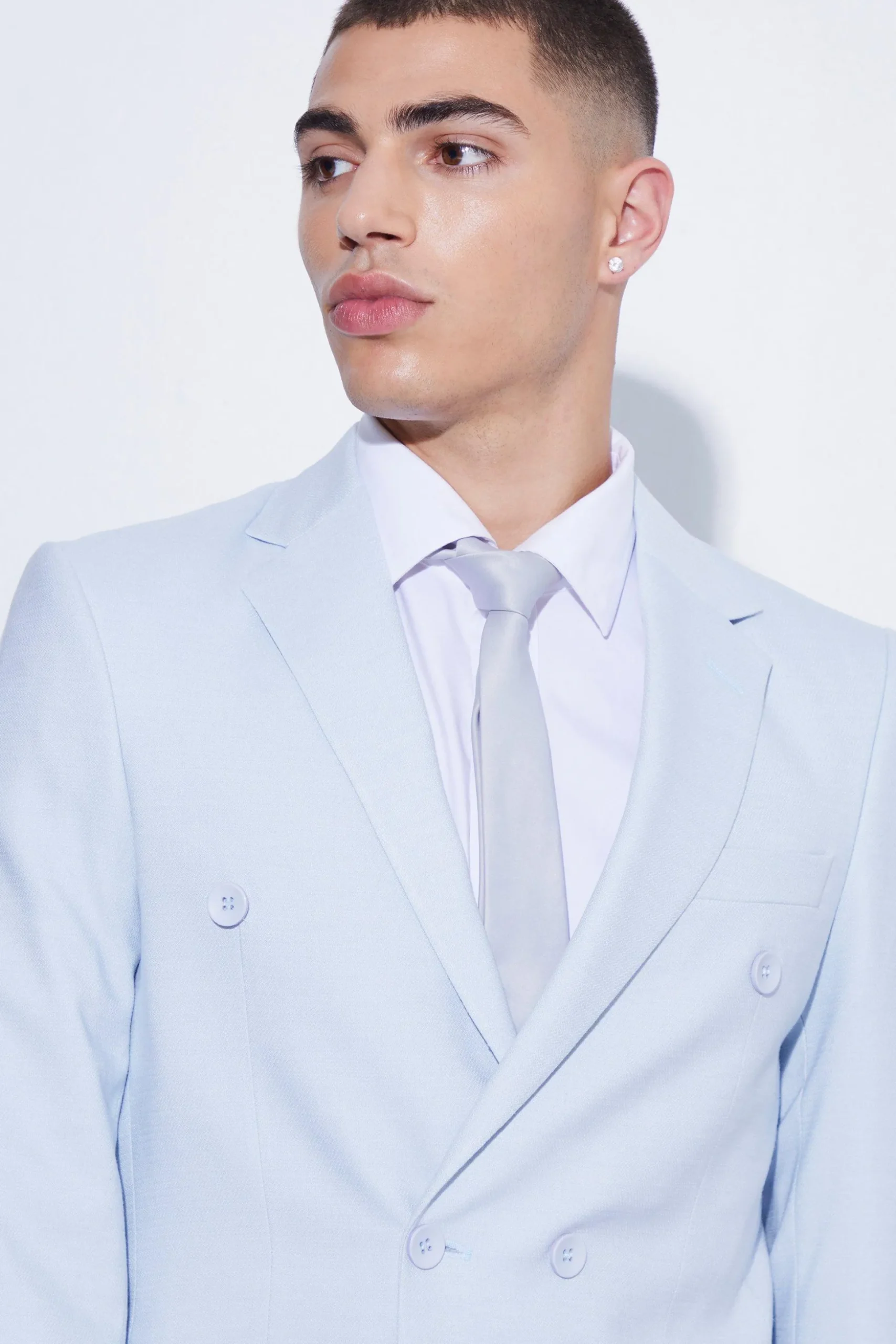 Double Breasted Slim Textured Suit Jacket | BoohooMAN UK