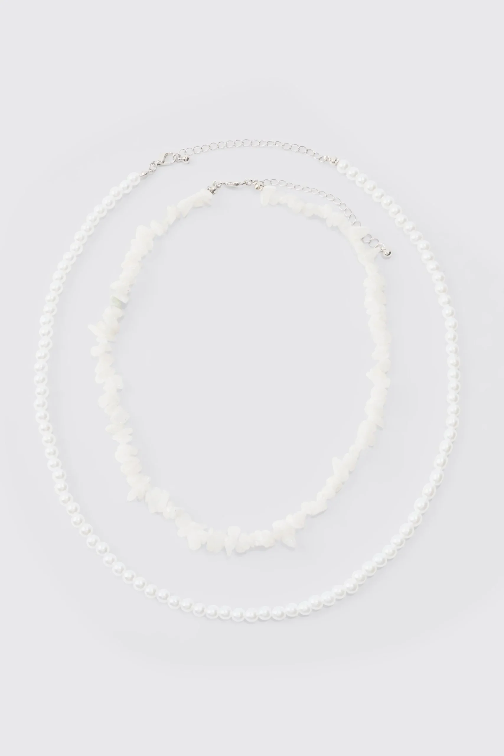 Double Layer Beaded Necklace In White | BoohooMAN UK