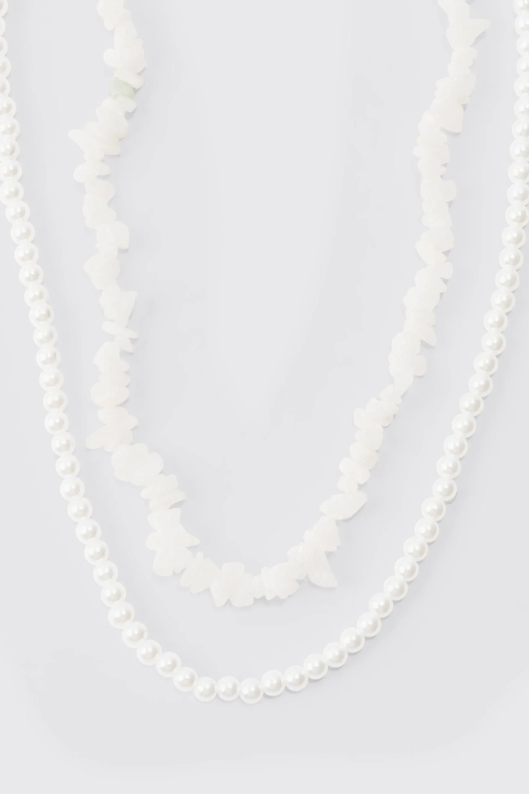 Double Layer Beaded Necklace In White | BoohooMAN UK