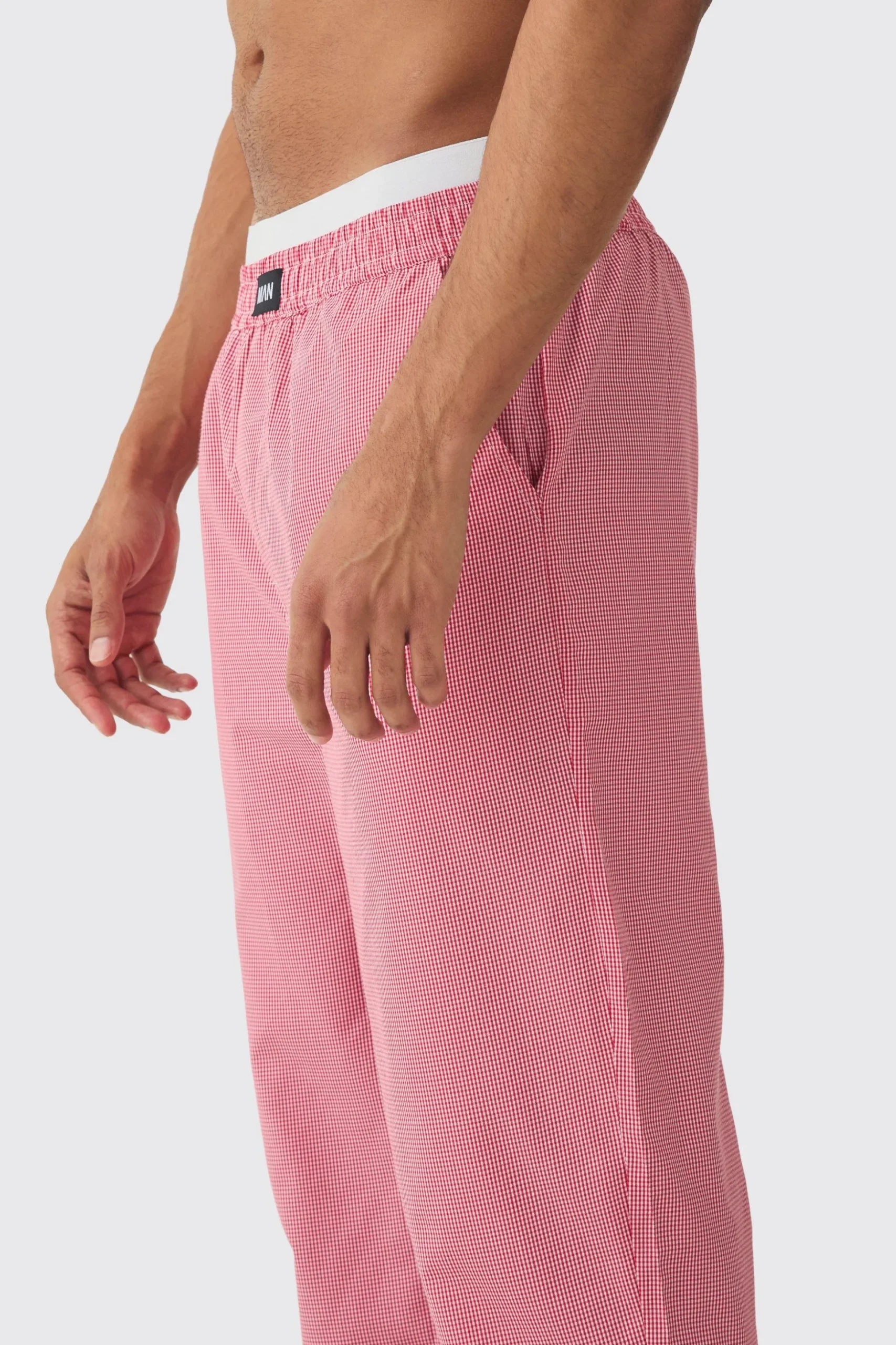 Double Waistband Check Lounge Bottoms | BoohooMAN UK