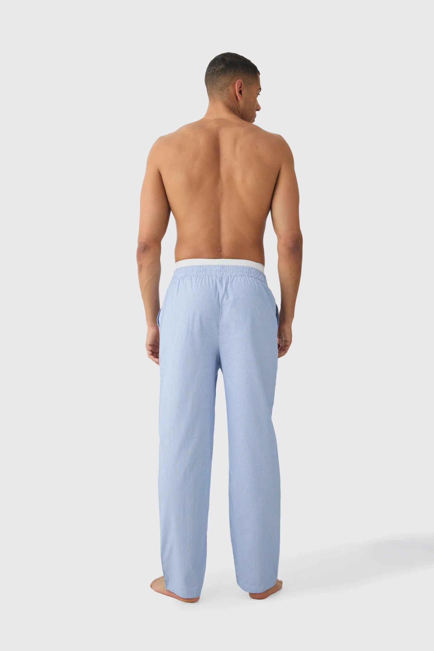 Double Waistband Woven Stripe Lounge Bottoms | BoohooMAN UK