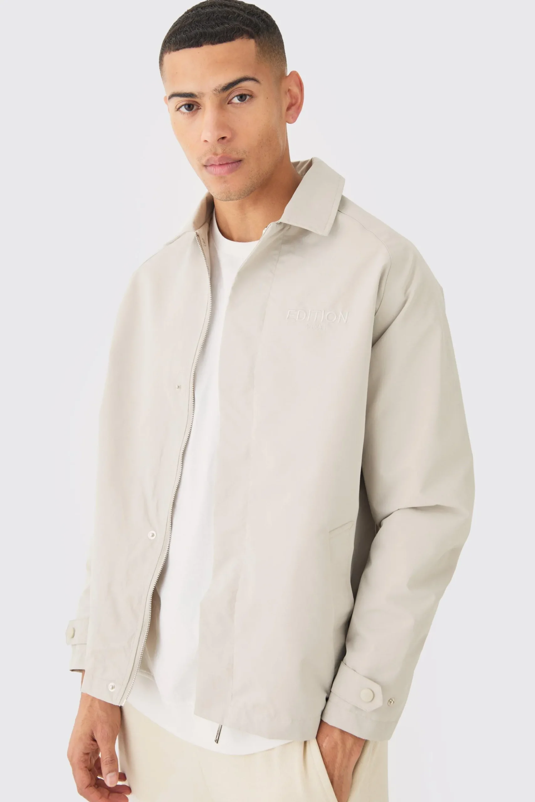 EDITION Heavyweight Twill Embroidered Coach Jacket | BoohooMAN UK