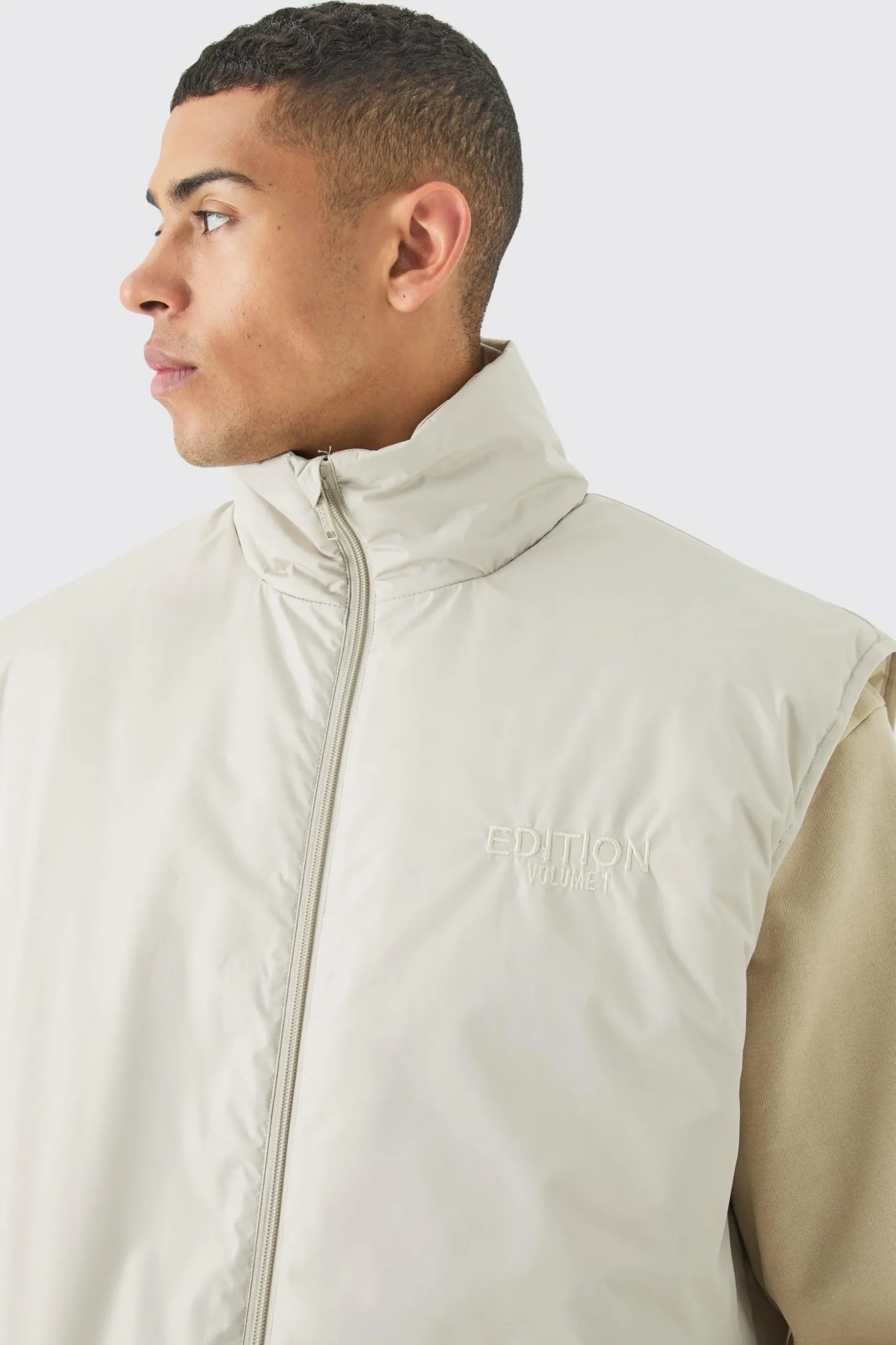 EDITION Oversized Funnel Neck Padded Gilet | BoohooMAN UK