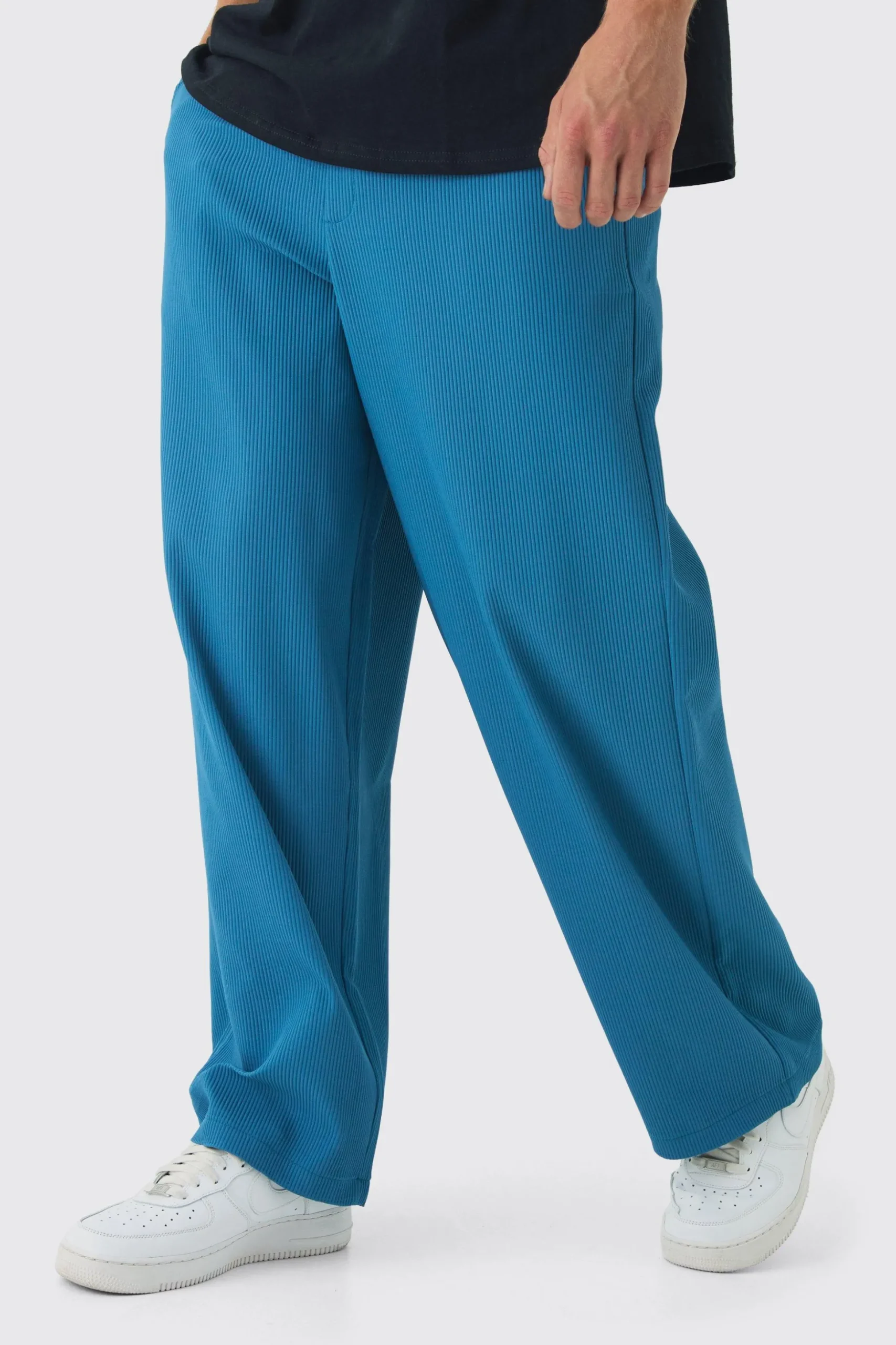 Elastic Waist Baggy Fit Contrast Drawcord Pleated Trouser | BoohooMAN UK