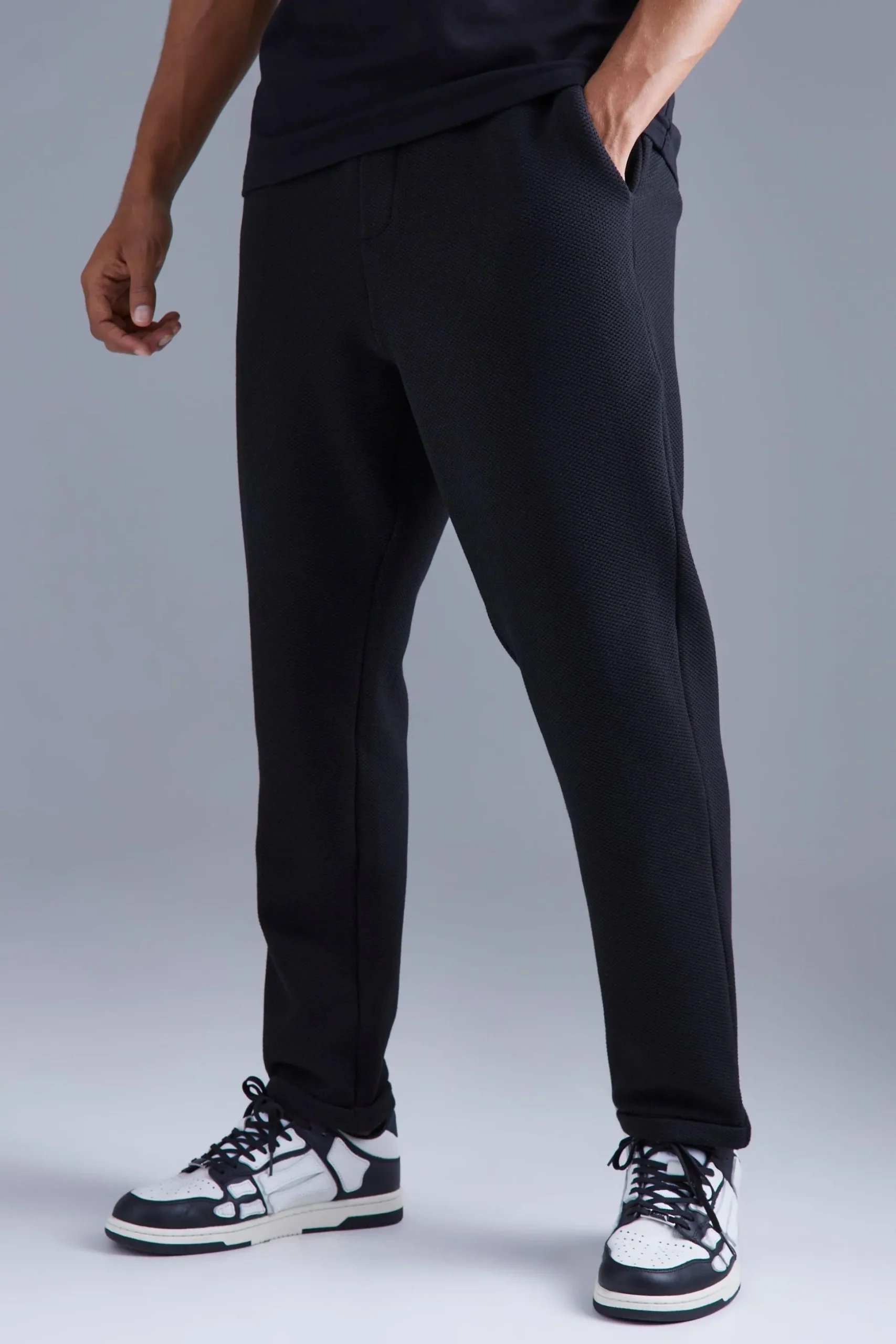 Elasticated Tapered Textured Smart Trousers | BoohooMAN UK