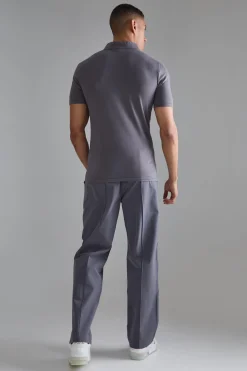 Elasticated Technical Stretch Relaxed Pintuck Trouser | BoohooMAN UK
