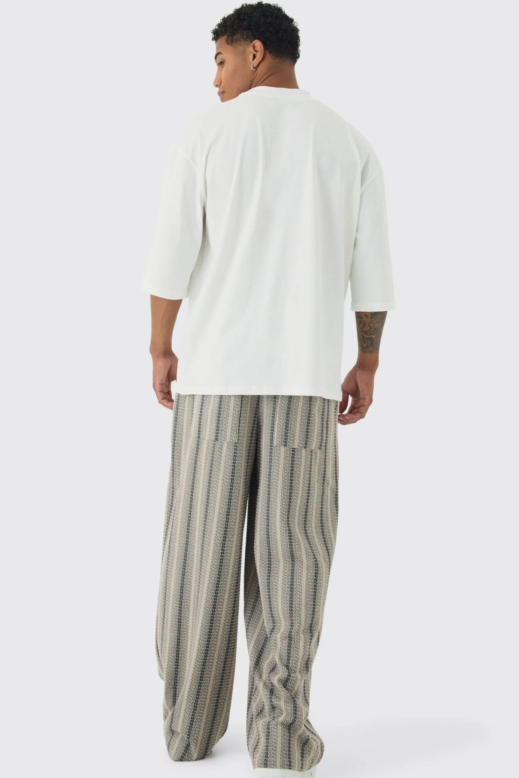Elasticated Waist Baggy Boucle Trousers | BoohooMAN UK