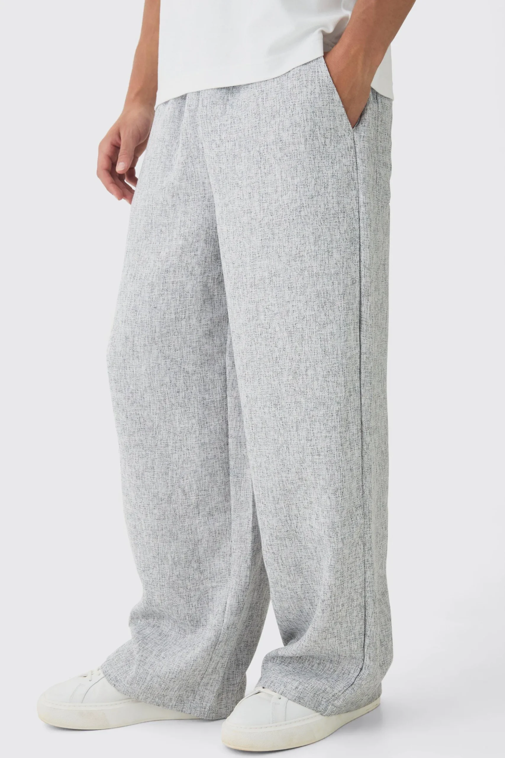 Elasticated Waist Baggy Textured Rope Drawcord Trousers | BoohooMAN UK