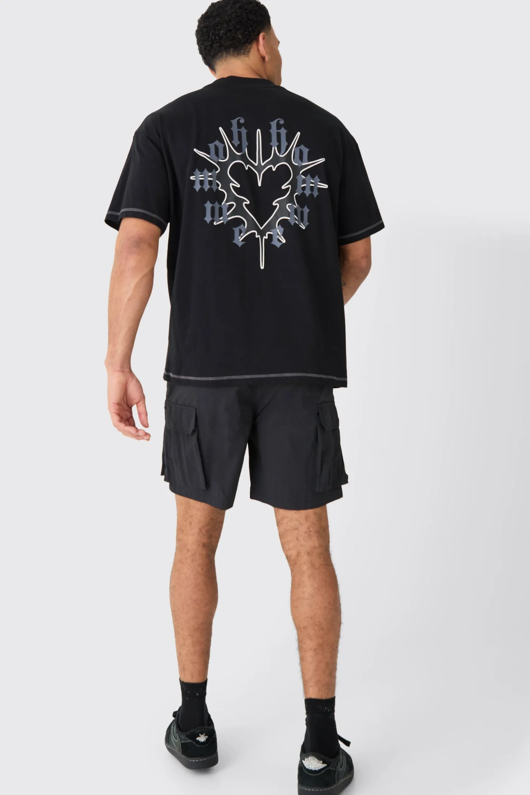 Elasticated Waist Crinkle Nylon Zip Cargo Short | BoohooMAN UK