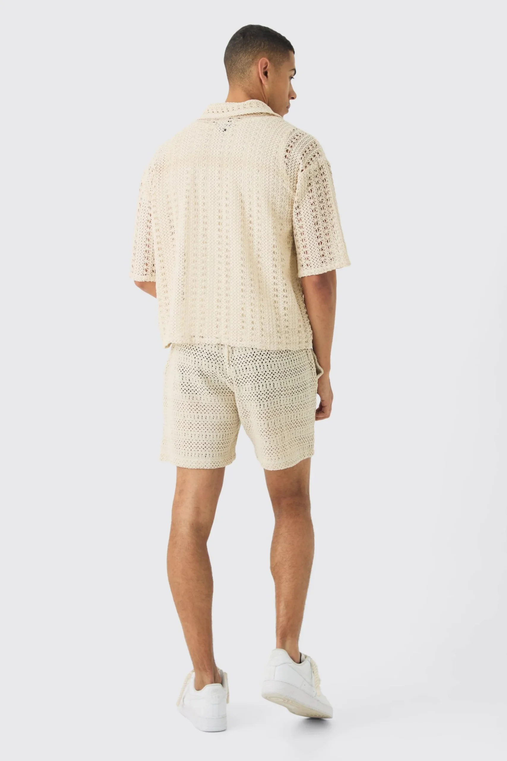 Elasticated Waist Crochet Bermuda Shorts | BoohooMAN UK