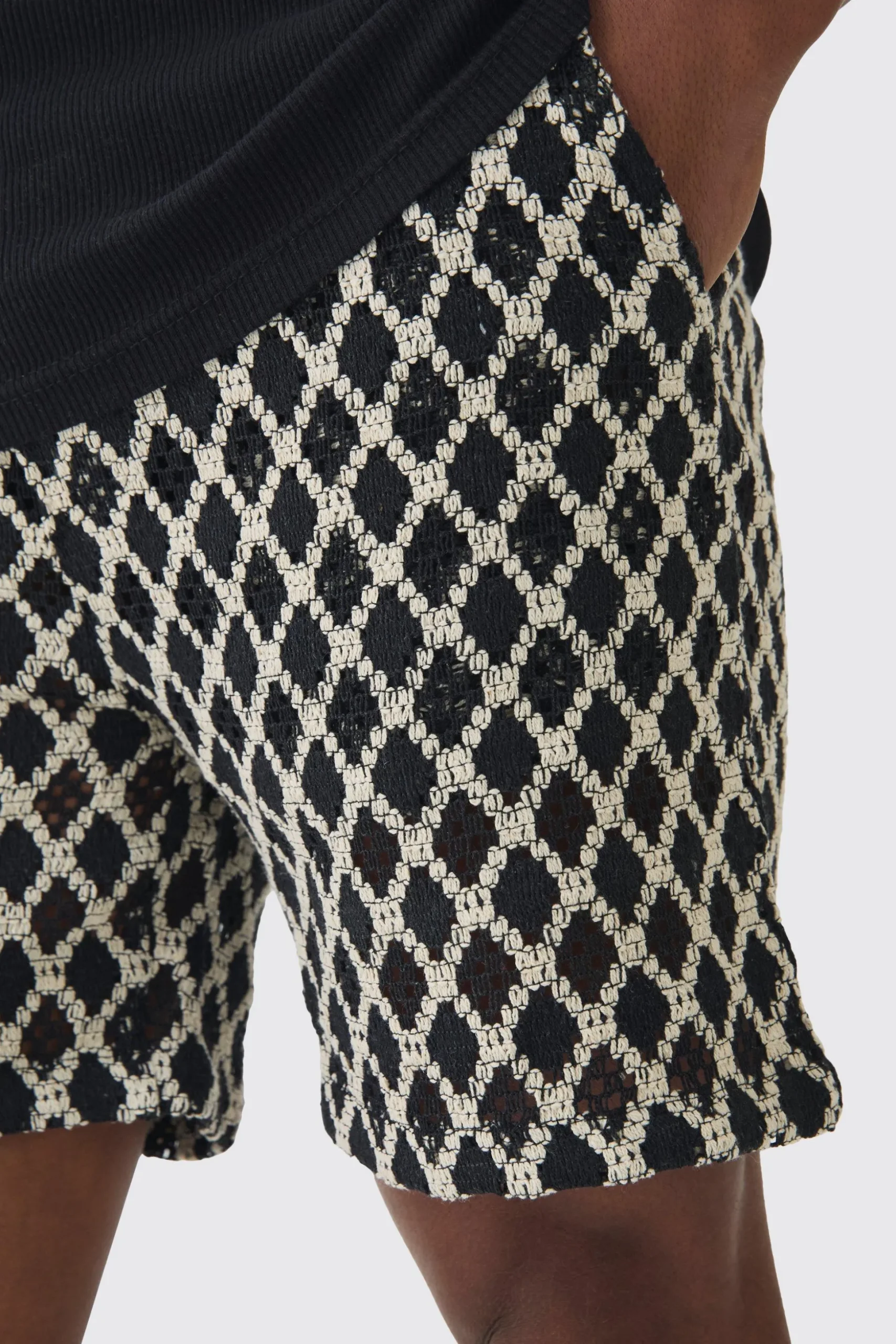 Elasticated Waist Diamond Crochet Bermuda Shorts | BoohooMAN UK