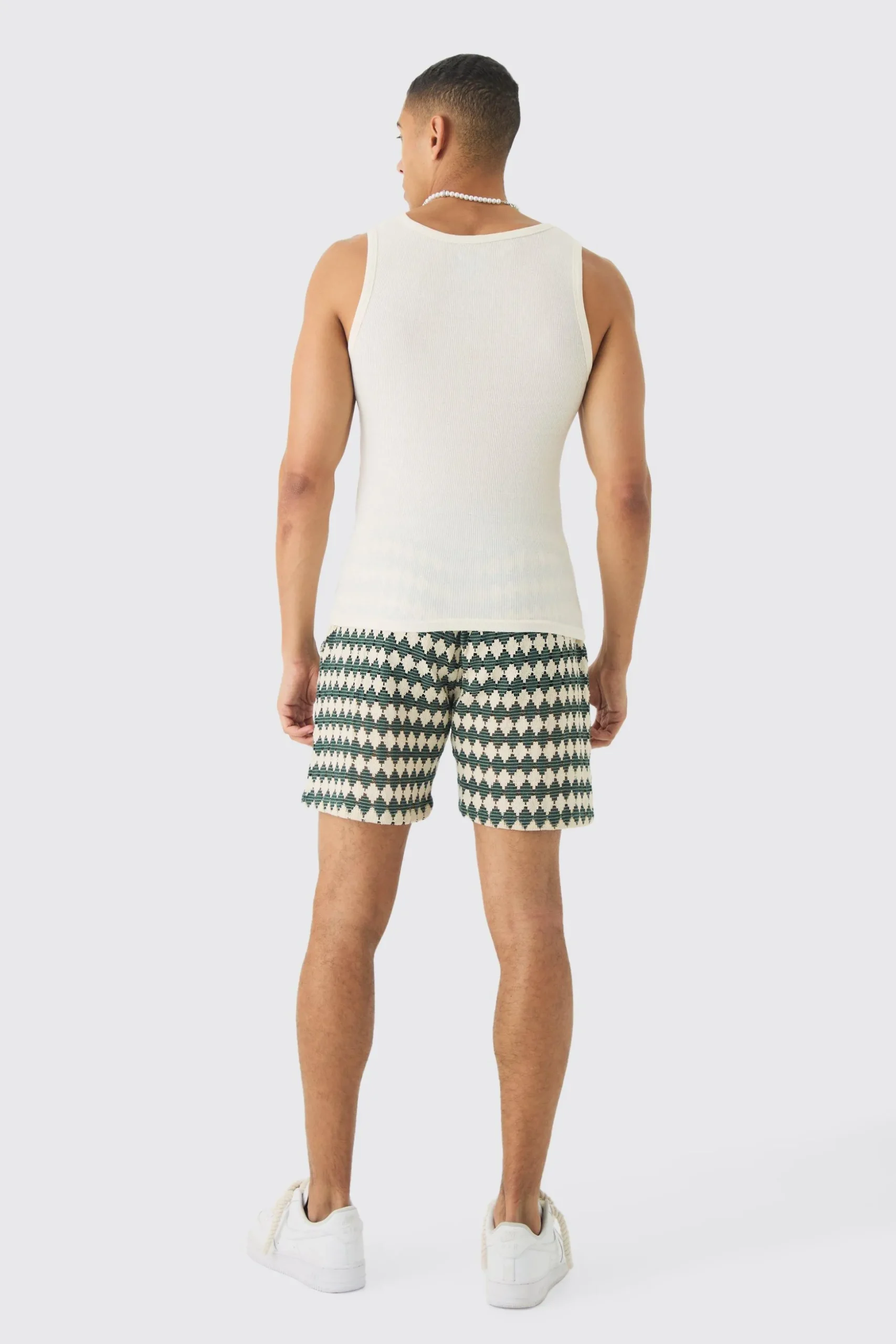 Elasticated Waist Diamond Crochet Bermuda Shorts | BoohooMAN UK