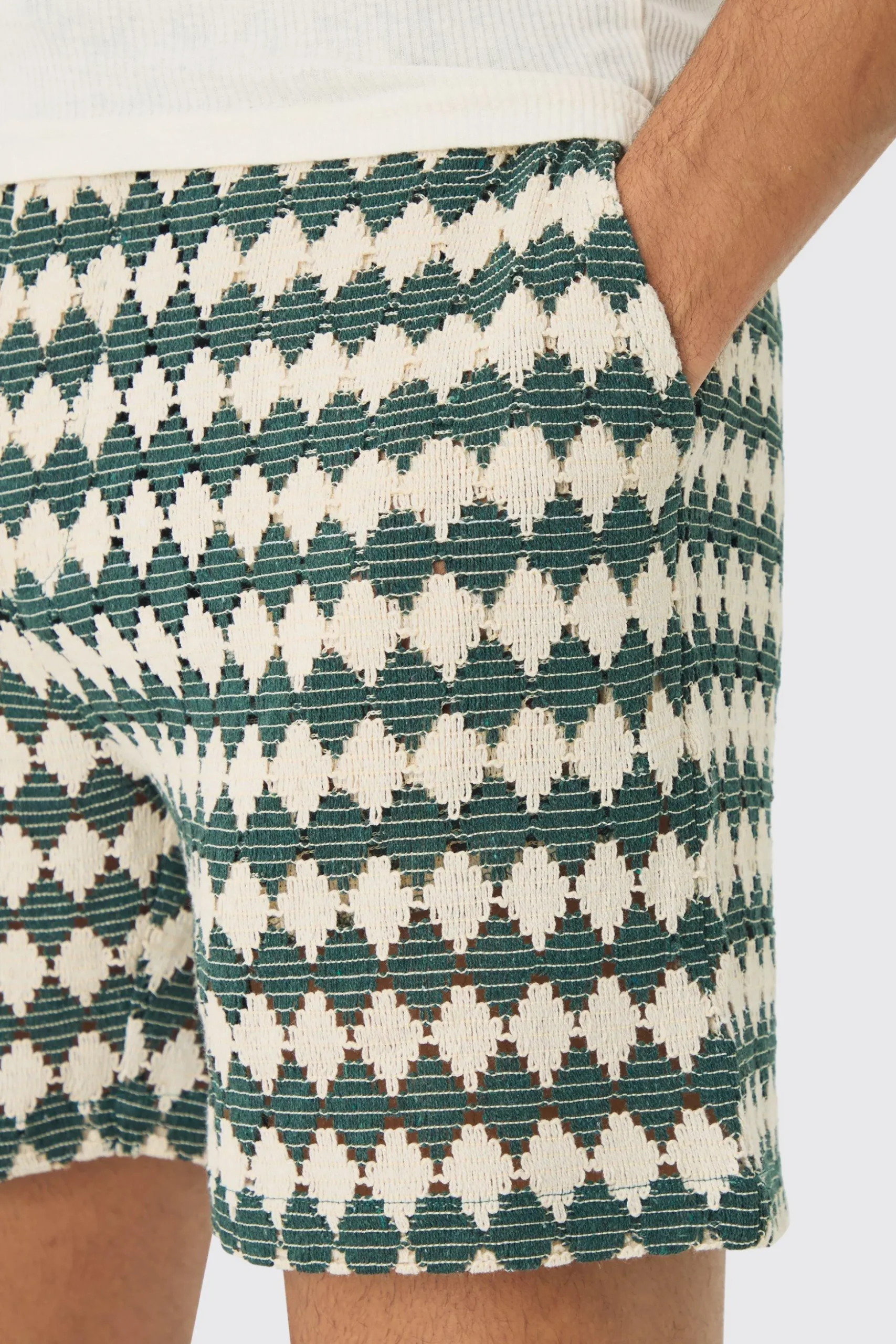 Elasticated Waist Diamond Crochet Bermuda Shorts | BoohooMAN UK