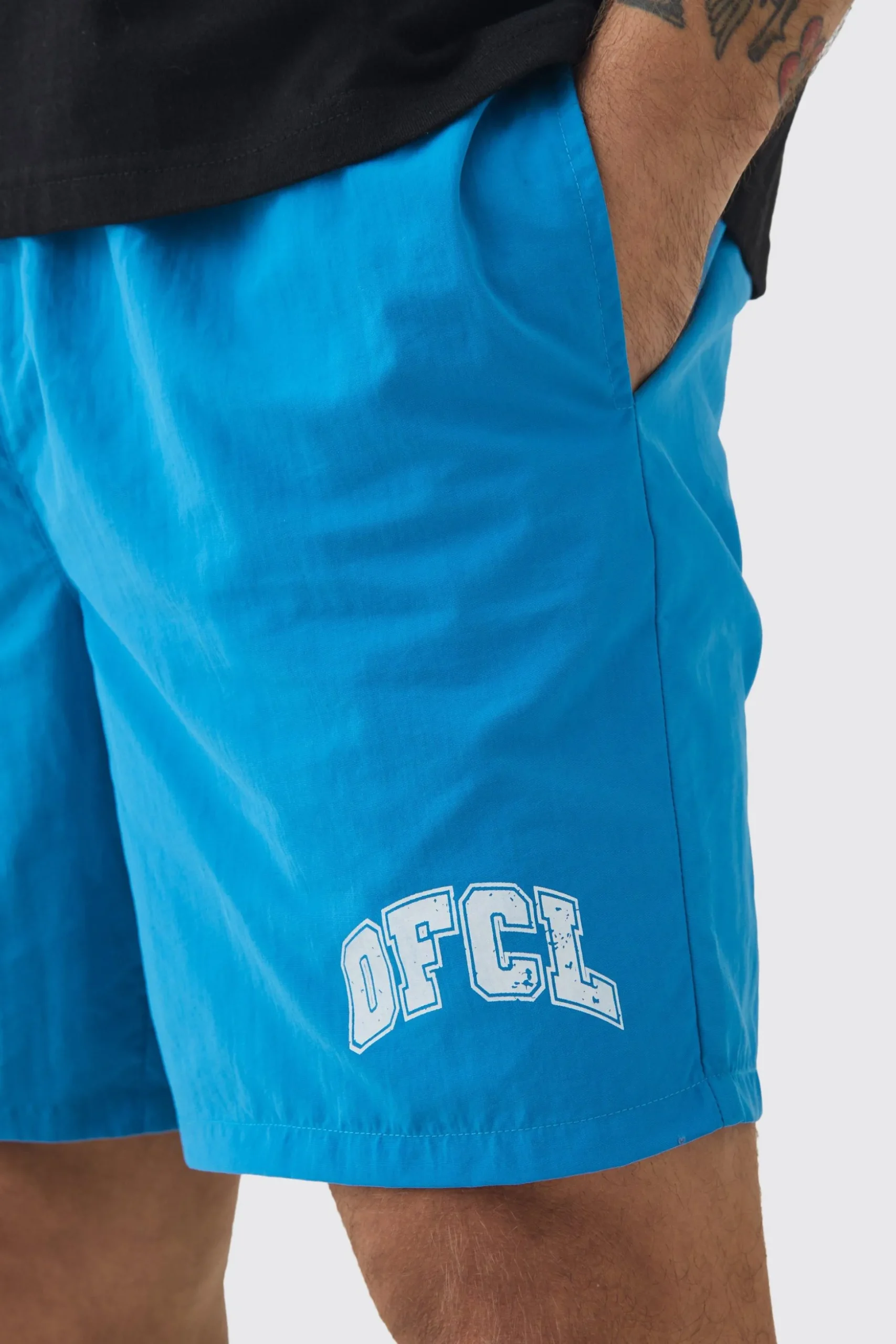 Elasticated Waist OFCL Shell Shorts In Blue | BoohooMAN UK