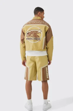 Elasticated Waist Pu Moto Jorts In Camel | BoohooMAN UK