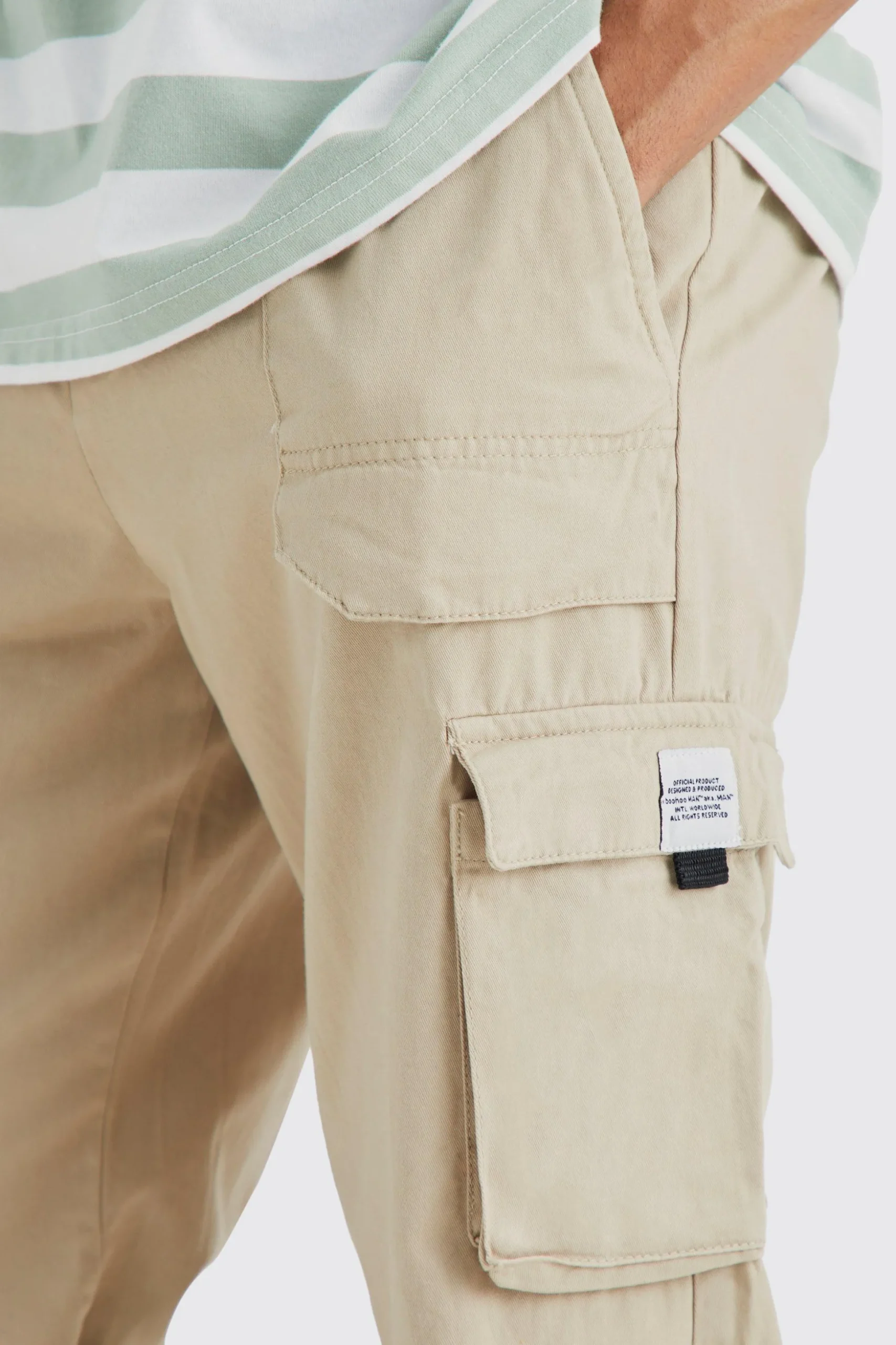 Elasticated Waist Relaxed Fit Buckle Cargo Trouser | BoohooMAN UK