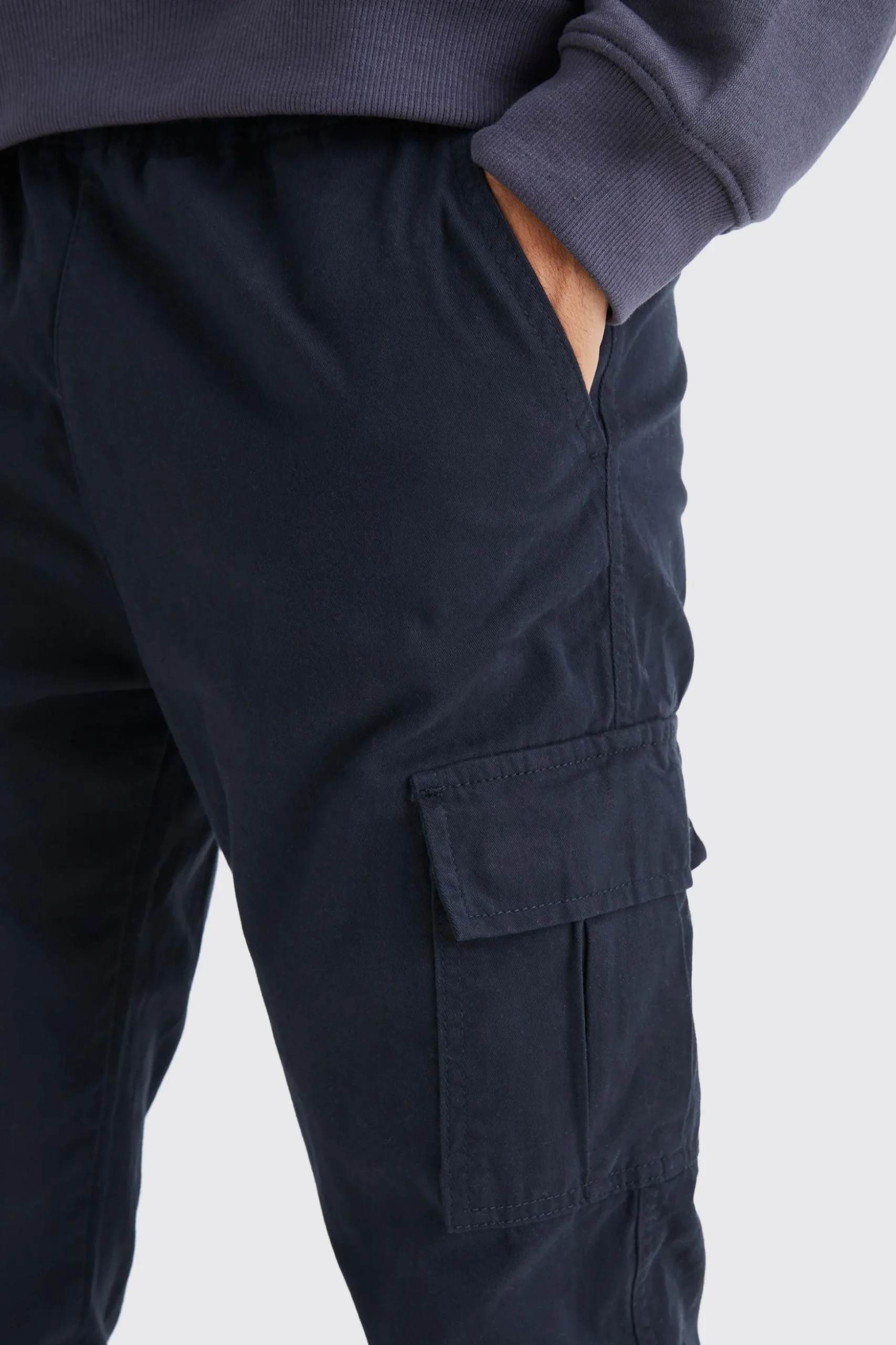 Elasticated Waist Slim Fit Cargo Trouser | BoohooMAN UK