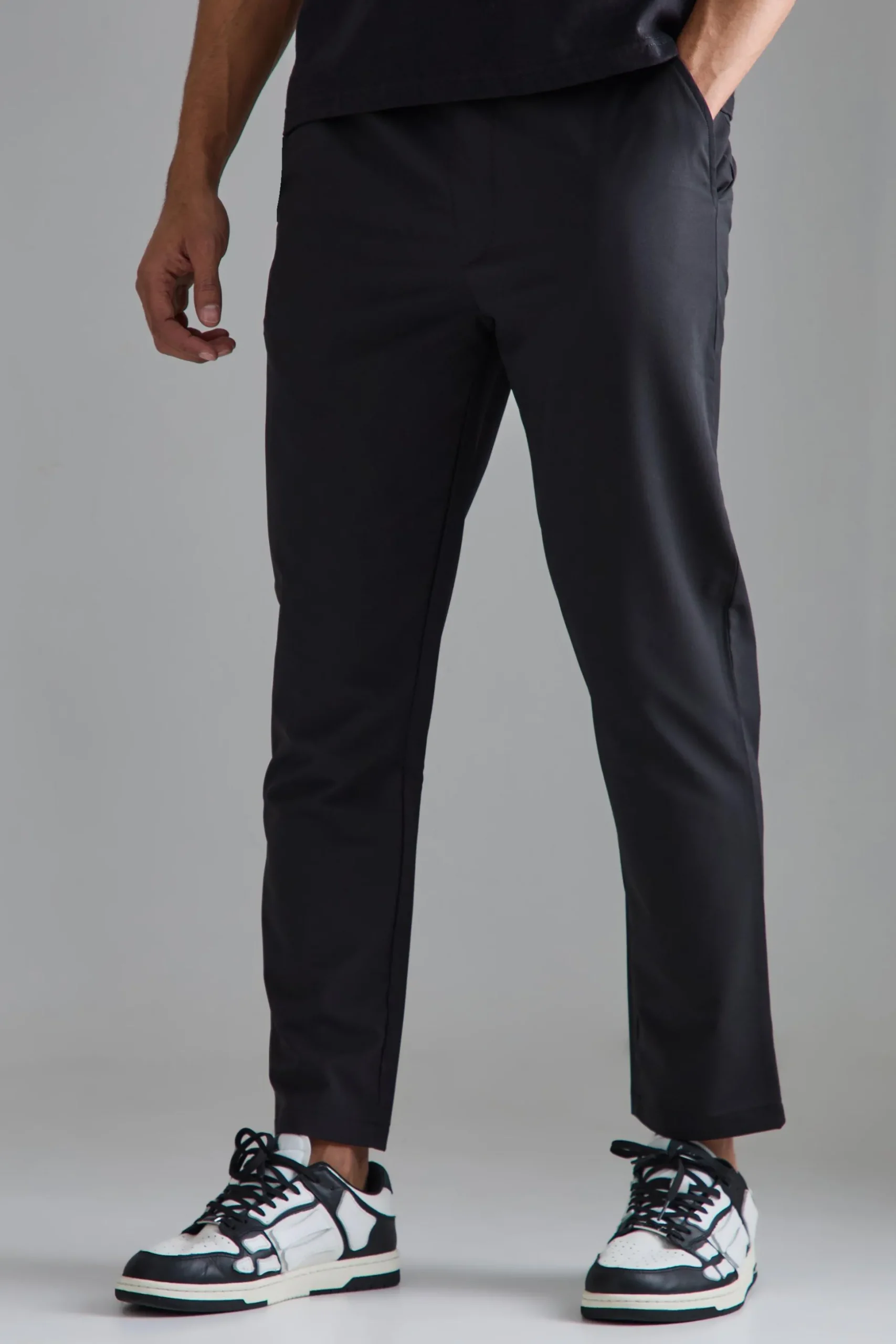 Elasticated Waist Slim Fit Smart Trousers | BoohooMAN UK