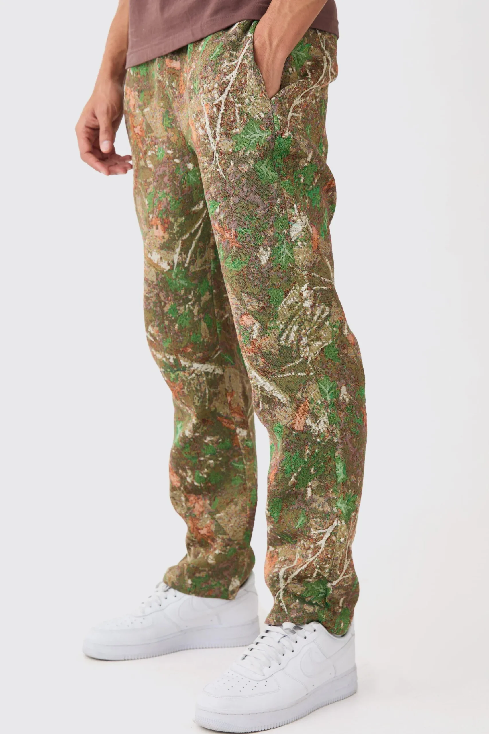 Elasticated Waist Straight Leg Camo Tapestry Trouser | BoohooMAN UK