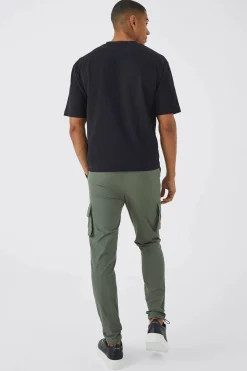 Elasticated Waist Technical Stretch Golf Skinny Cargo Trouser | BoohooMAN UK