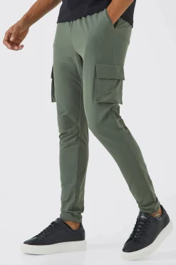 Elasticated Waist Technical Stretch Skinny Cargo Trouser | BoohooMAN UK