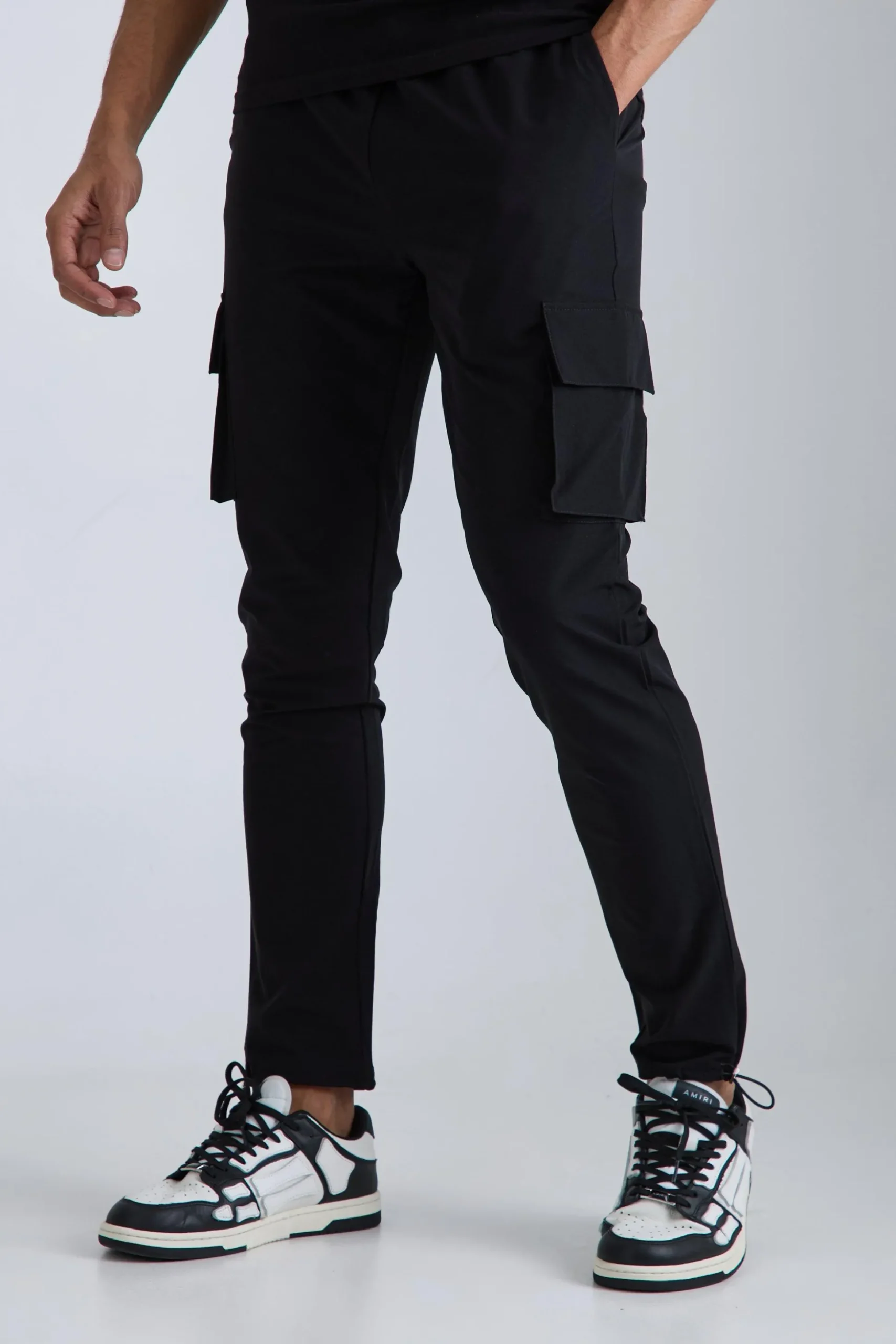 Elasticated Waist Technical Stretch Skinny Cargo Trouser | BoohooMAN UK