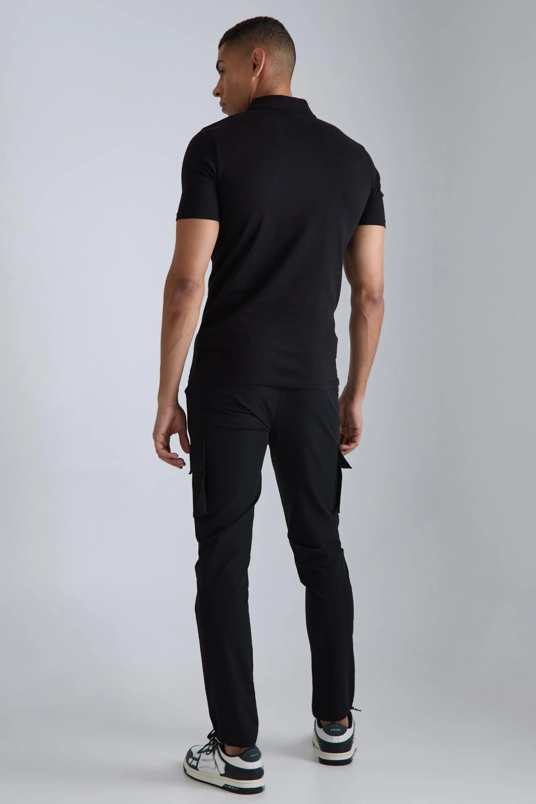 Elasticated Waist Technical Stretch Skinny Cargo Trouser | BoohooMAN UK
