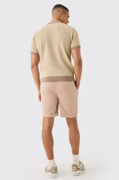 Elasticated Waist Turn Up Stretch Slim Fit Shorts | BoohooMAN UK