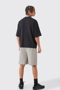 Elasticated Waist Zip Detail Relaxed Shell Short | BoohooMAN UK
