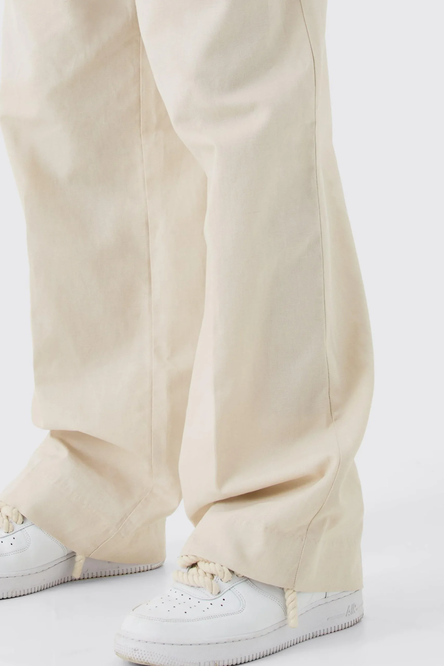 Elasticated Waistband Linen Blend Wide Leg Trousers | BoohooMAN UK