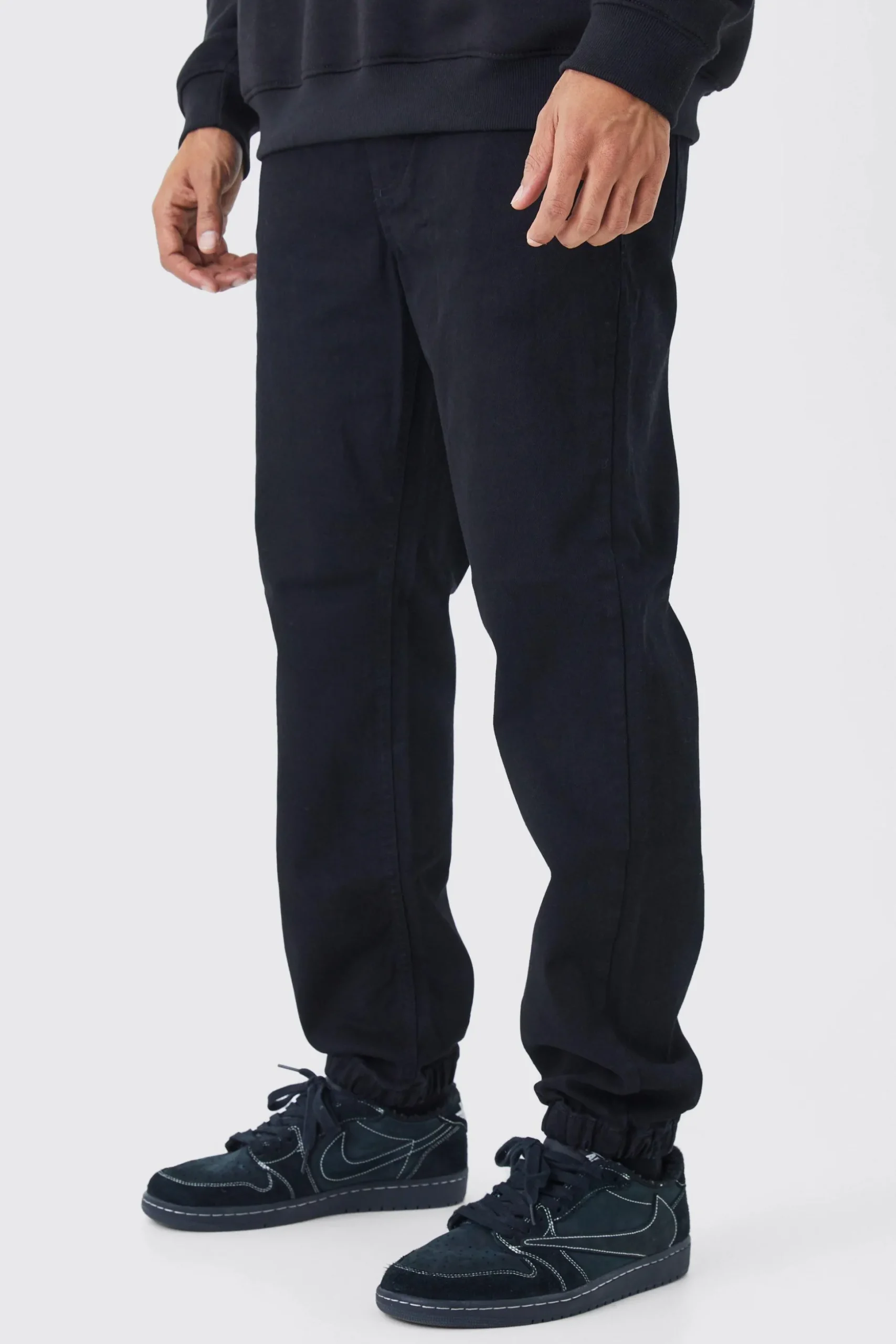 Elasticated Waistband Straight Fit Denim Joggers | BoohooMAN UK