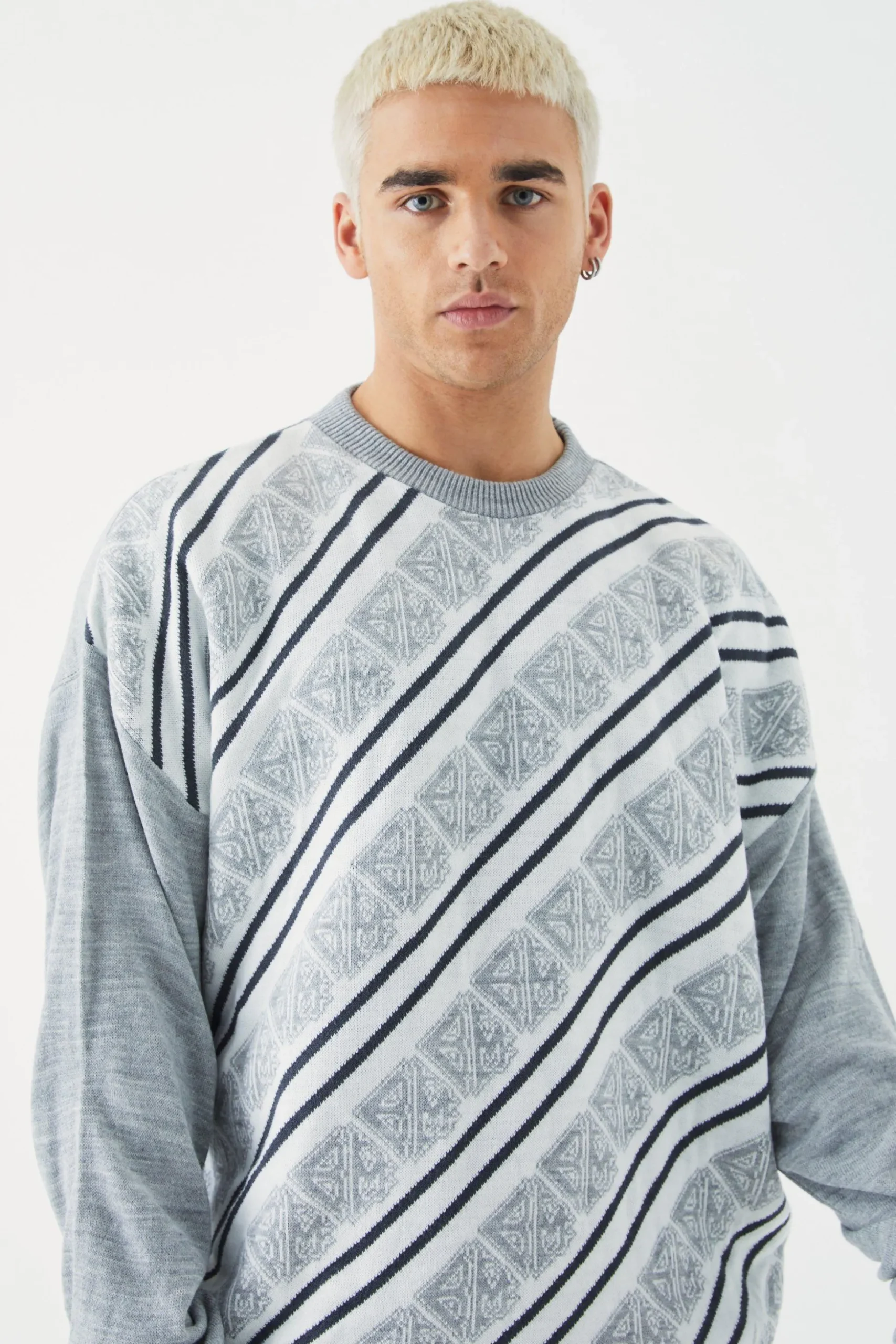 Extended Neck Monogram Knitted Jumper | BoohooMAN UK