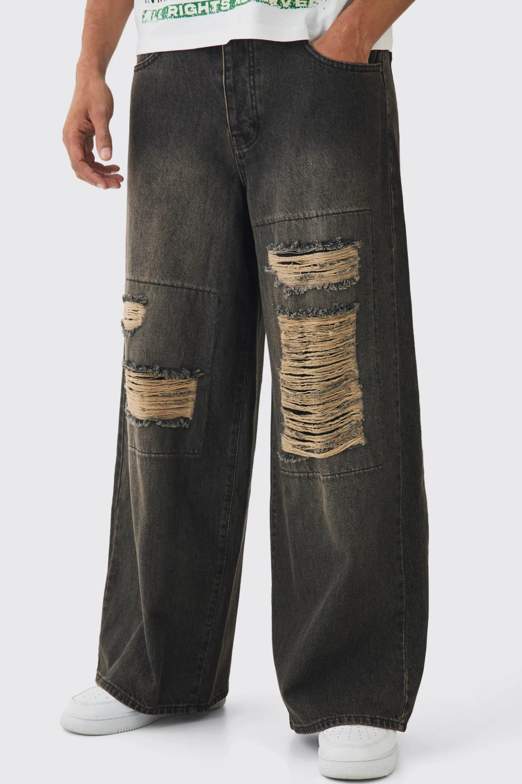 Extreme Baggy Rigid Box Ripped Jeans | BoohooMAN UK