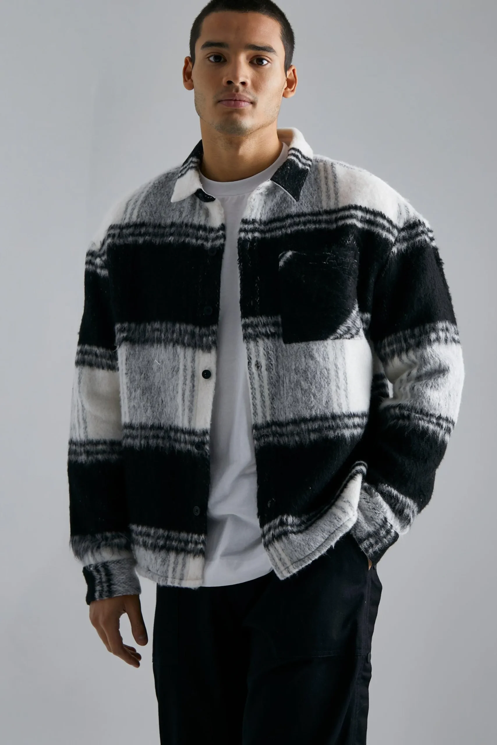Extreme Heavy Brushed Check Boxy Overshirt | BoohooMAN UK