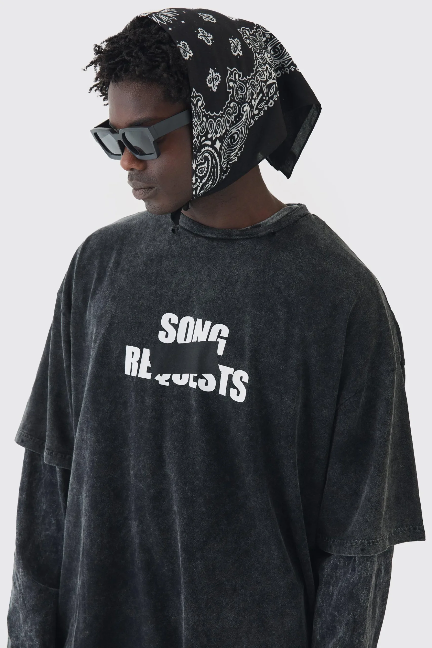 Extreme Oversized Heavyweight Washed Printed Distressed T-shirt | BoohooMAN UK