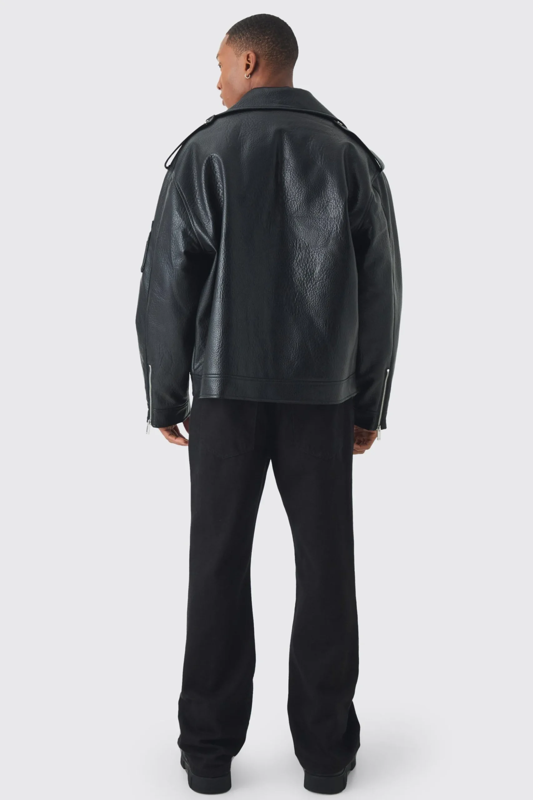 Extreme Oversized Textured Pu Biker Jacket In Black | BoohooMAN UK