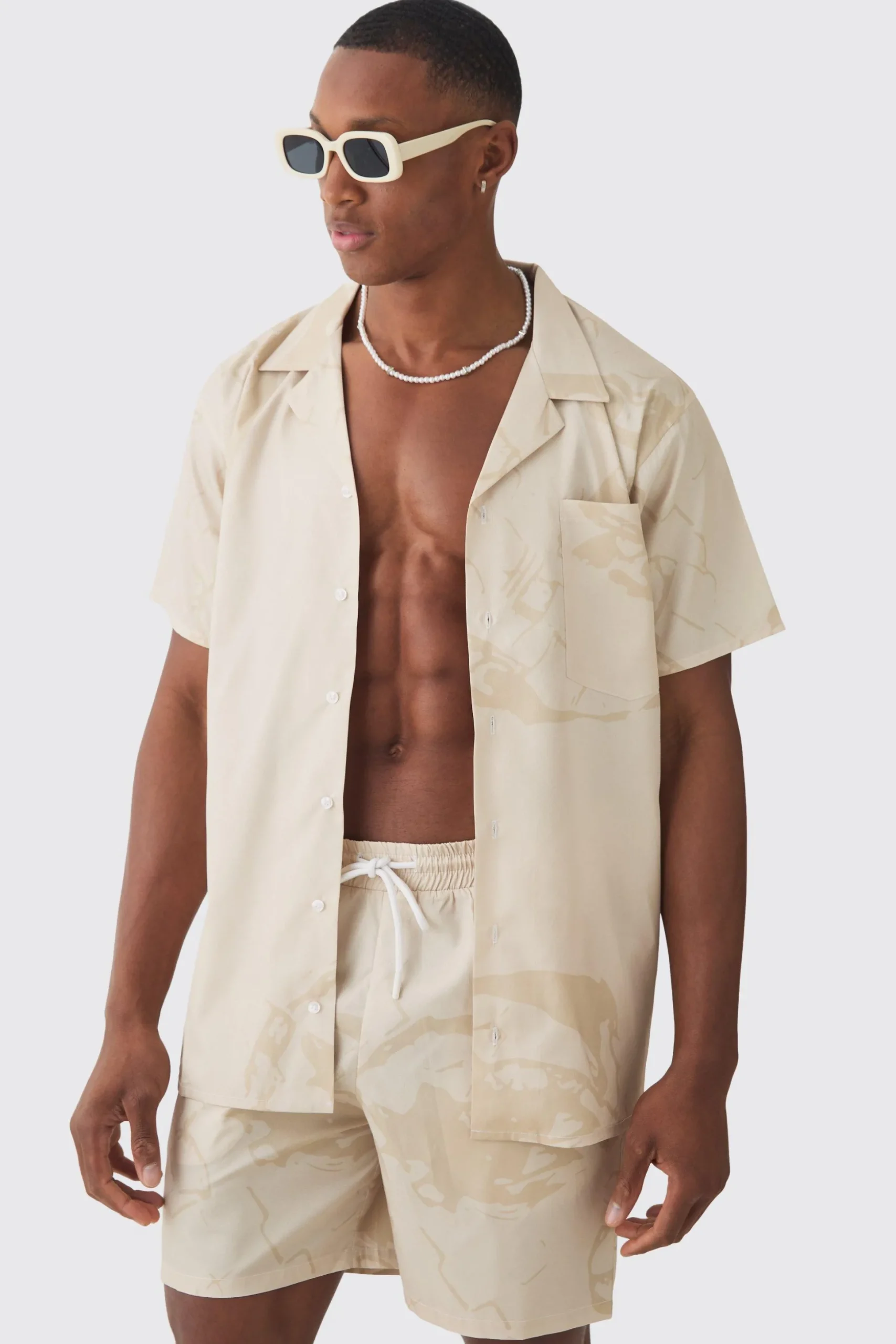 Face Graphic Shirt & Swim Short Set | BoohooMAN UK