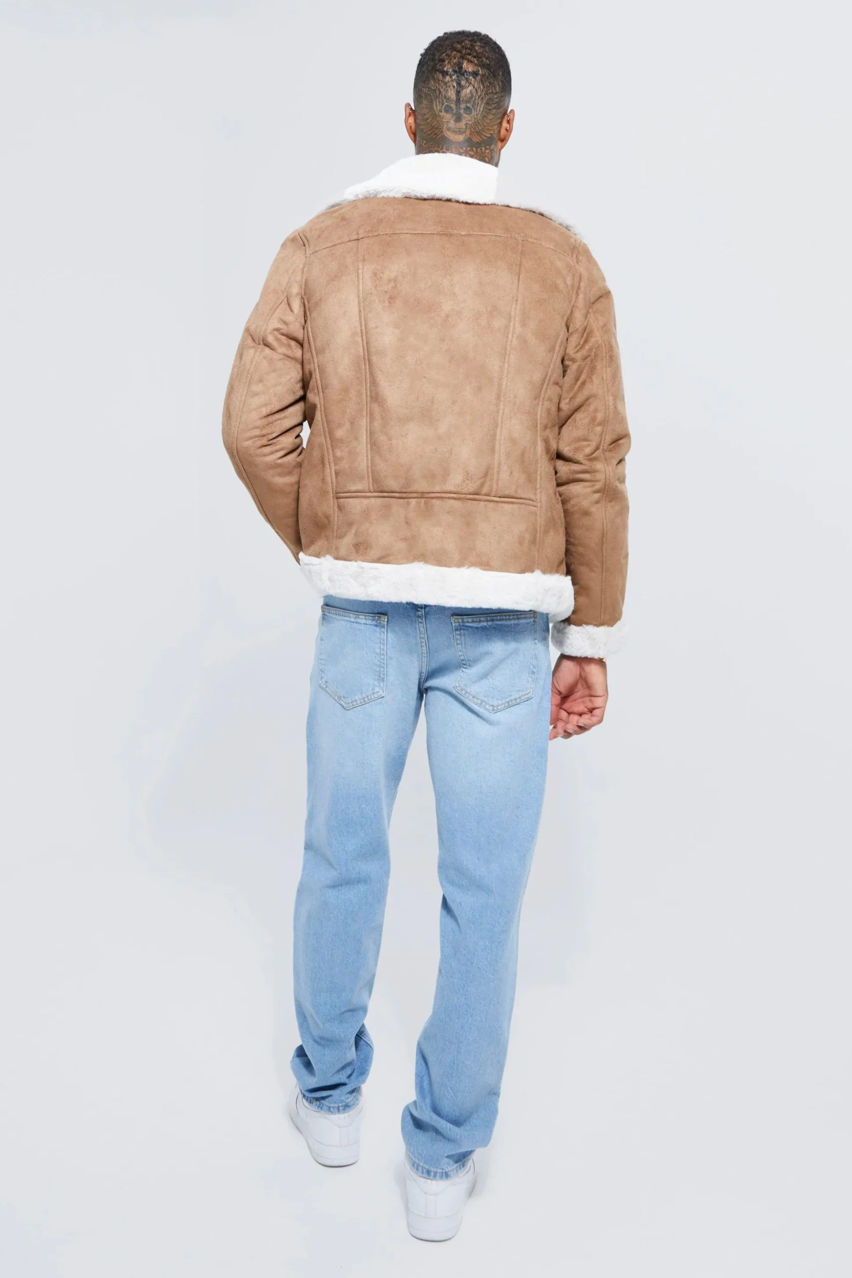 Faux Fur Lined Suede Aviator Jacket | BoohooMAN UK