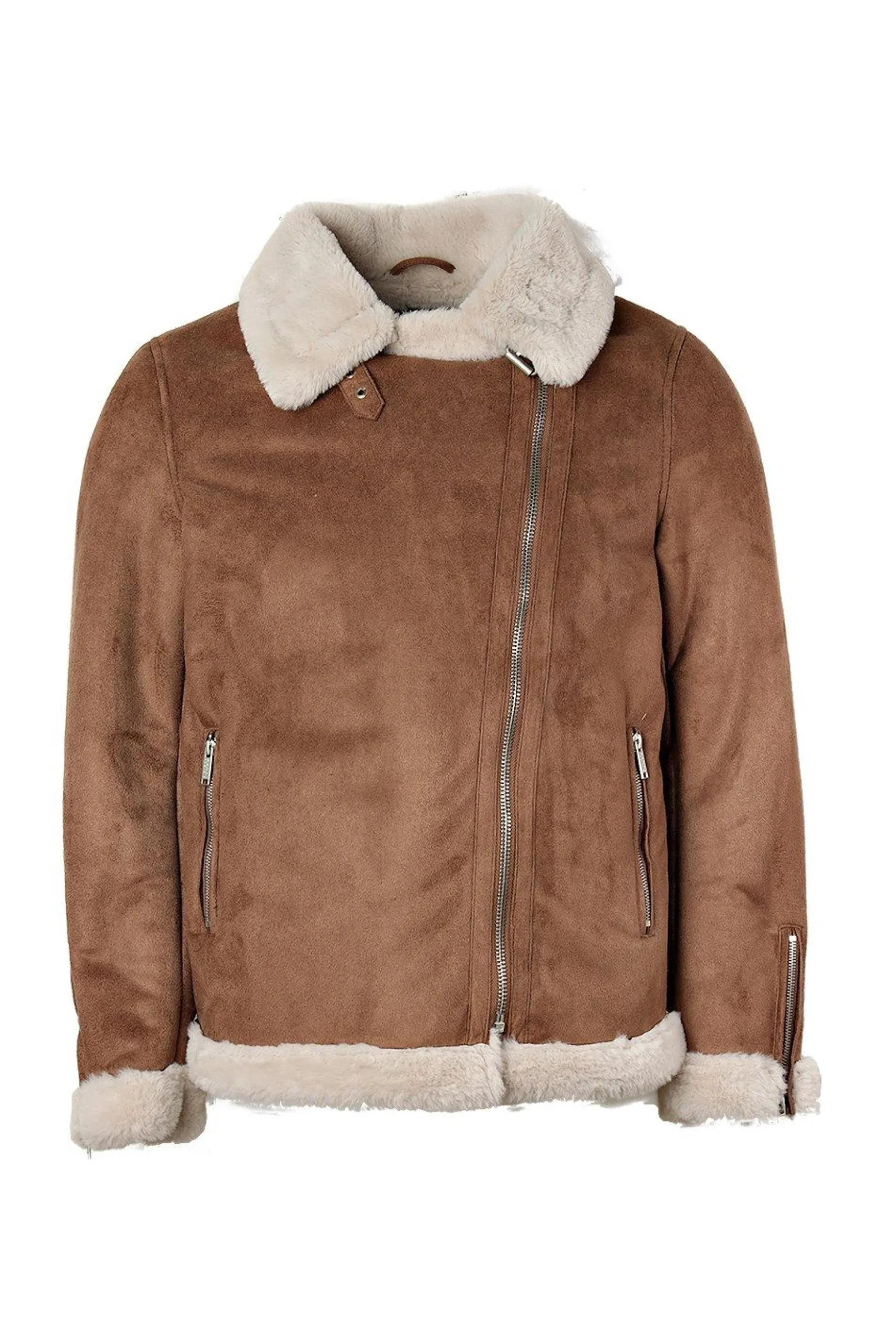 Faux Fur Lined Suede Aviator Jacket | BoohooMAN UK
