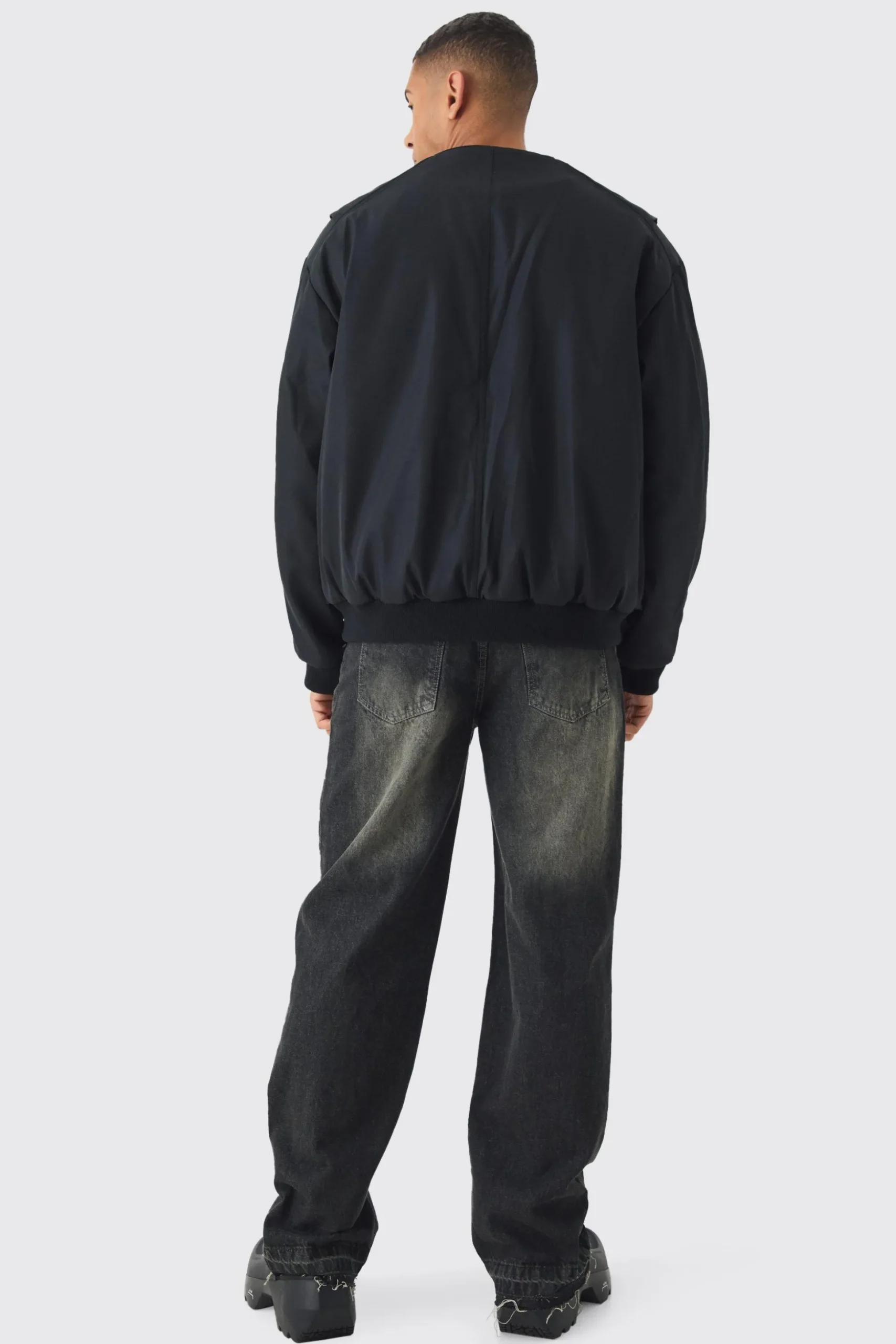 Faux Layer Utility Vest Bomber In Black | BoohooMAN UK
