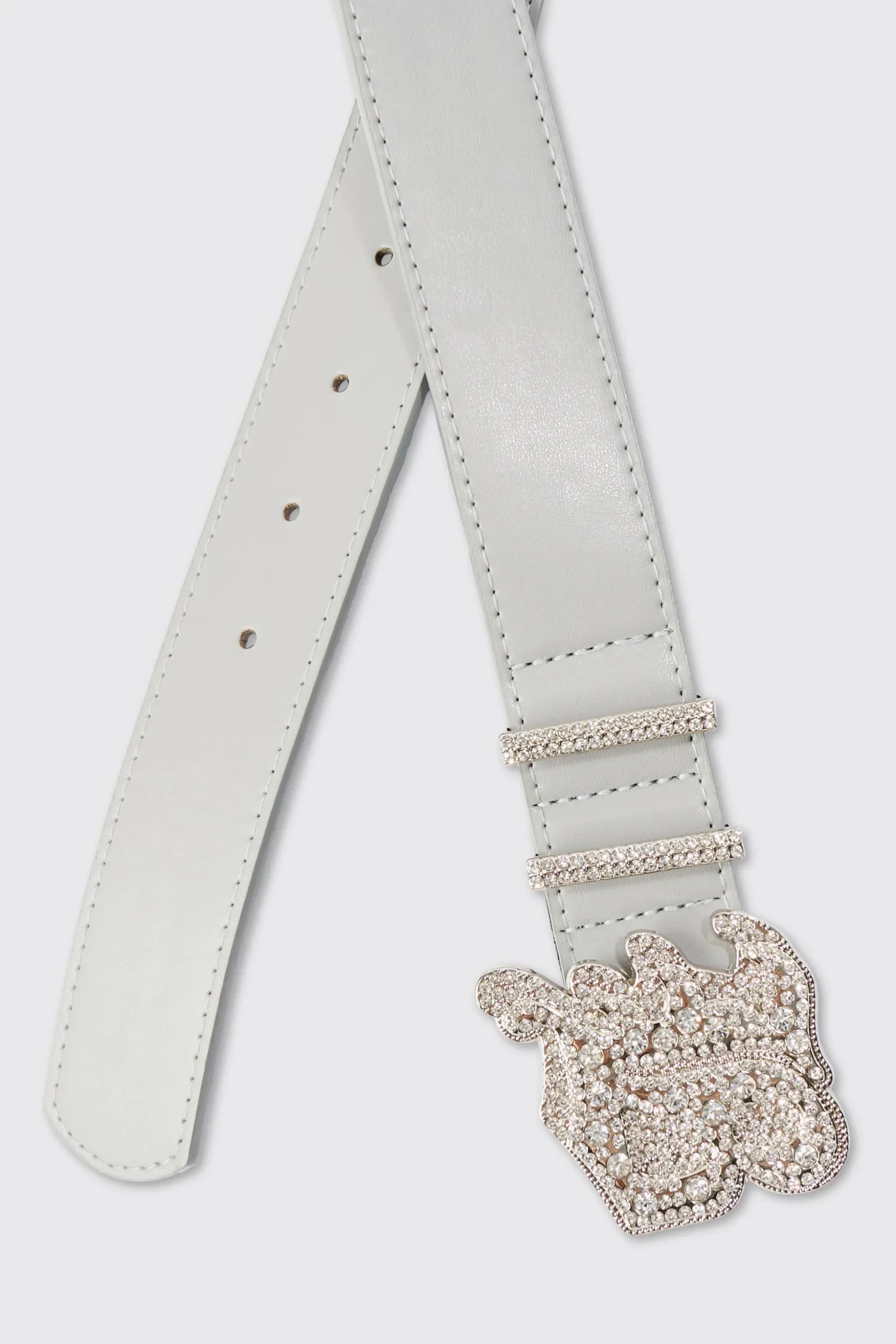 Faux Leather Belt With B Branded Buckle In Grey | BoohooMAN UK
