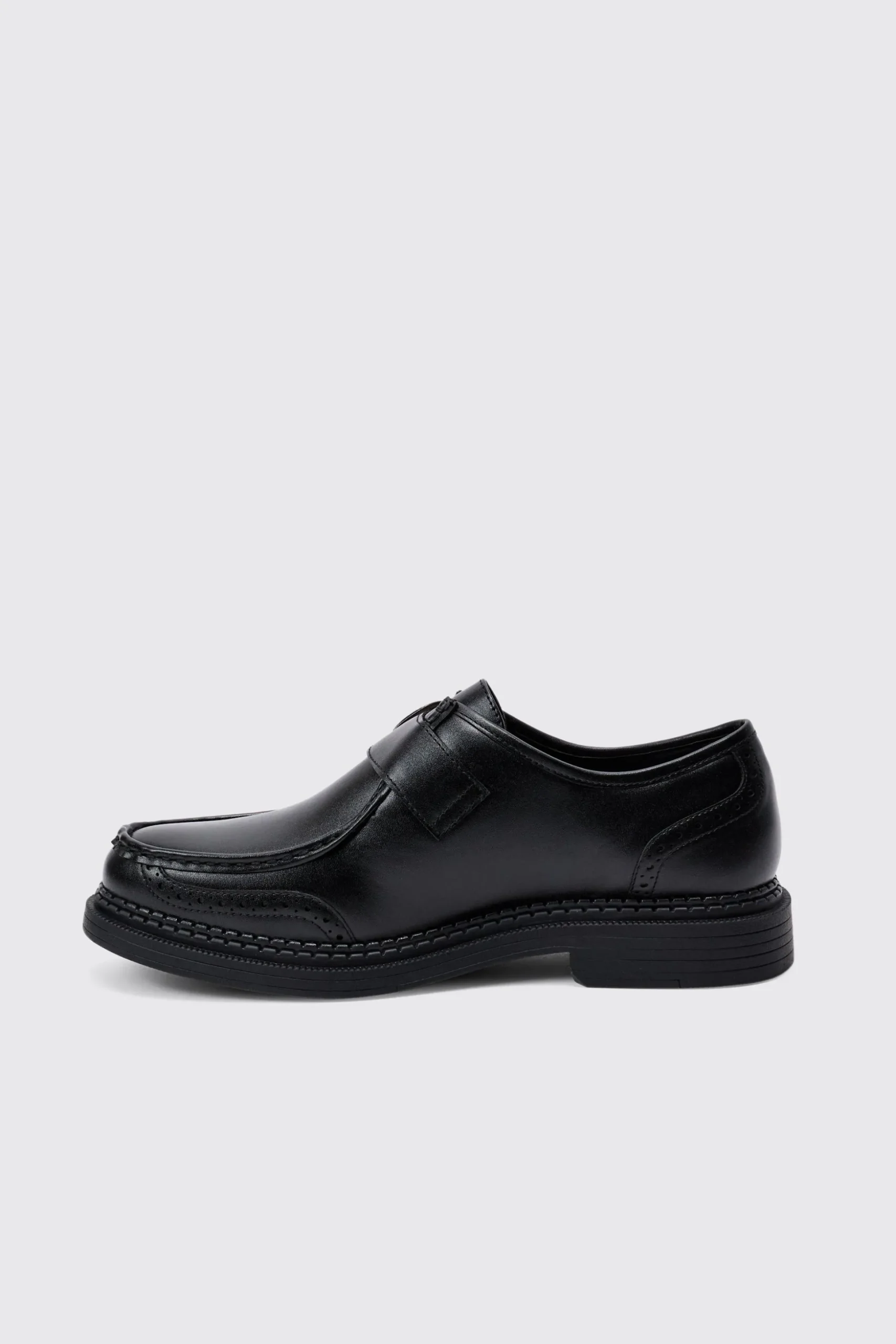 Faux Leather Derby Shoes With Western Buckle In Black | BoohooMAN UK