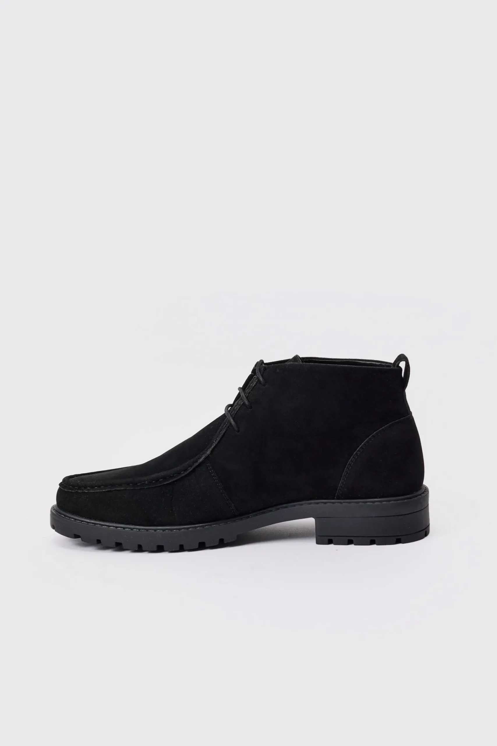 Faux Suede Apron Front Boots In Black | BoohooMAN UK